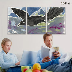 2D flat 1pc soaring black bird whimsical wall art modern farmhouse decor living room bedroom gallery wrapped canvas print statement piece