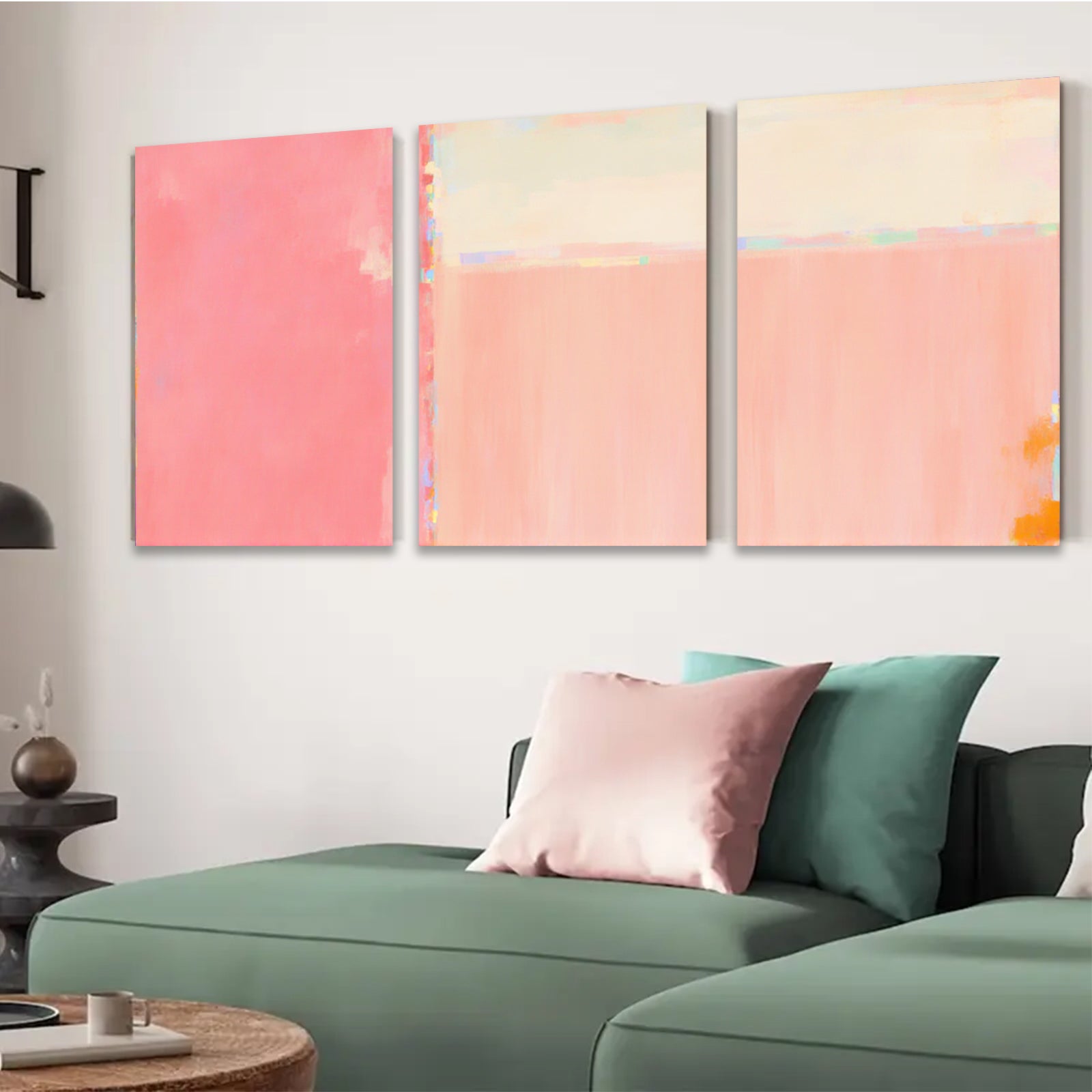2D flat 1pc soft blush pink coral abstract wall art modern farmhouse living room bedroom decor gallery wrapped canvas prints ready to hang large size statement piece