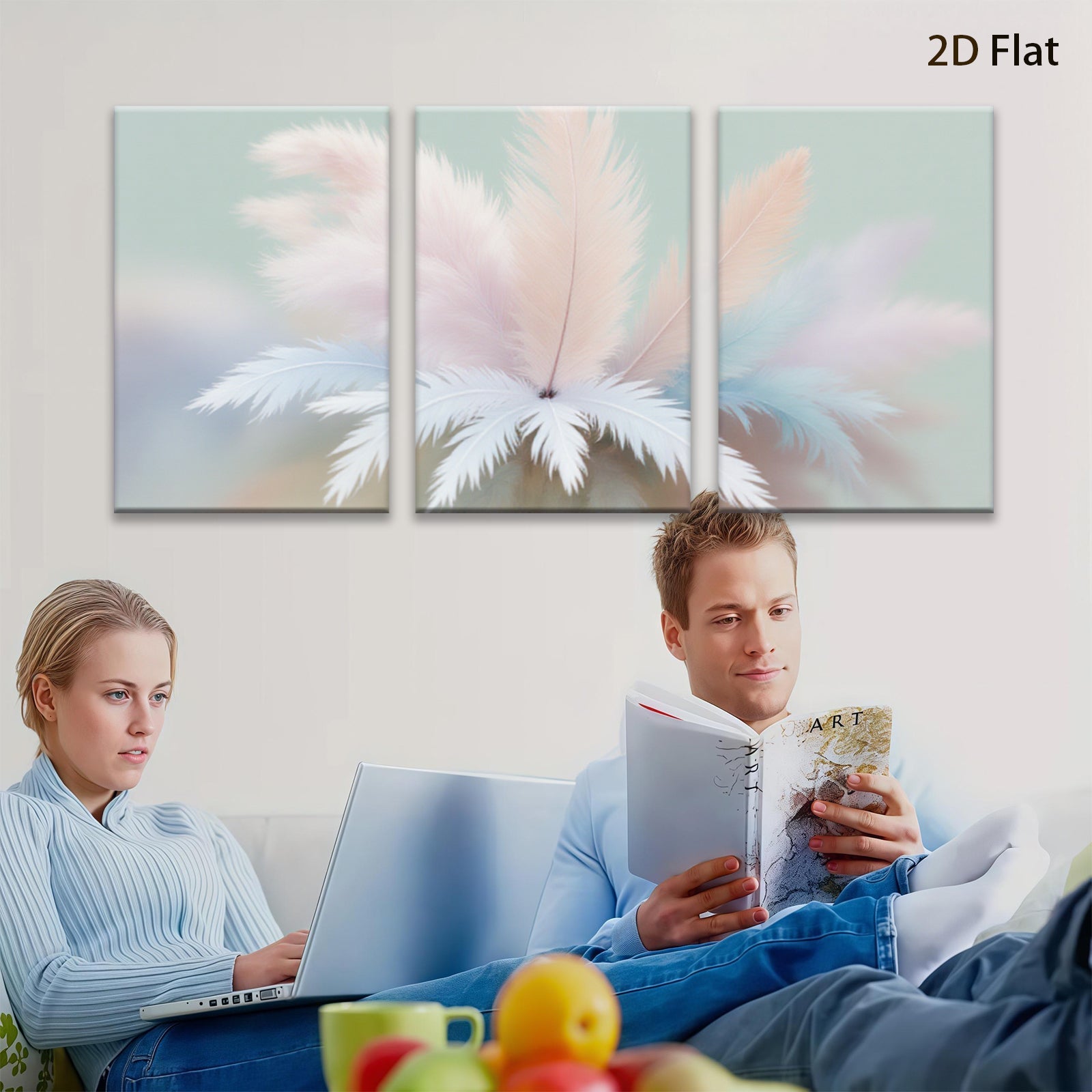 2D flat 1pc soft pastel feathers bloom minimalist wall art bedroom living room decor farmhouse style canvas prints modern aesthetic gallery wrapped