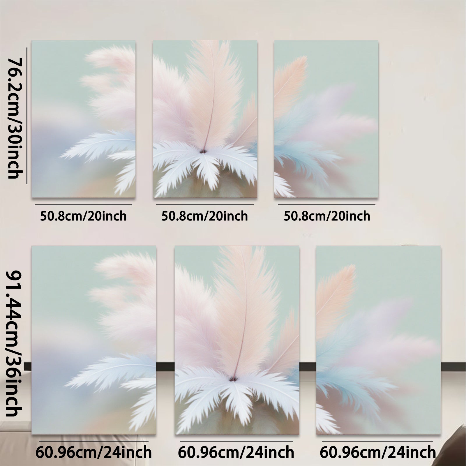 2D flat 1pc soft pastel feathers bloom minimalist wall art bedroom living room decor farmhouse style canvas prints modern aesthetic gallery wrapped
