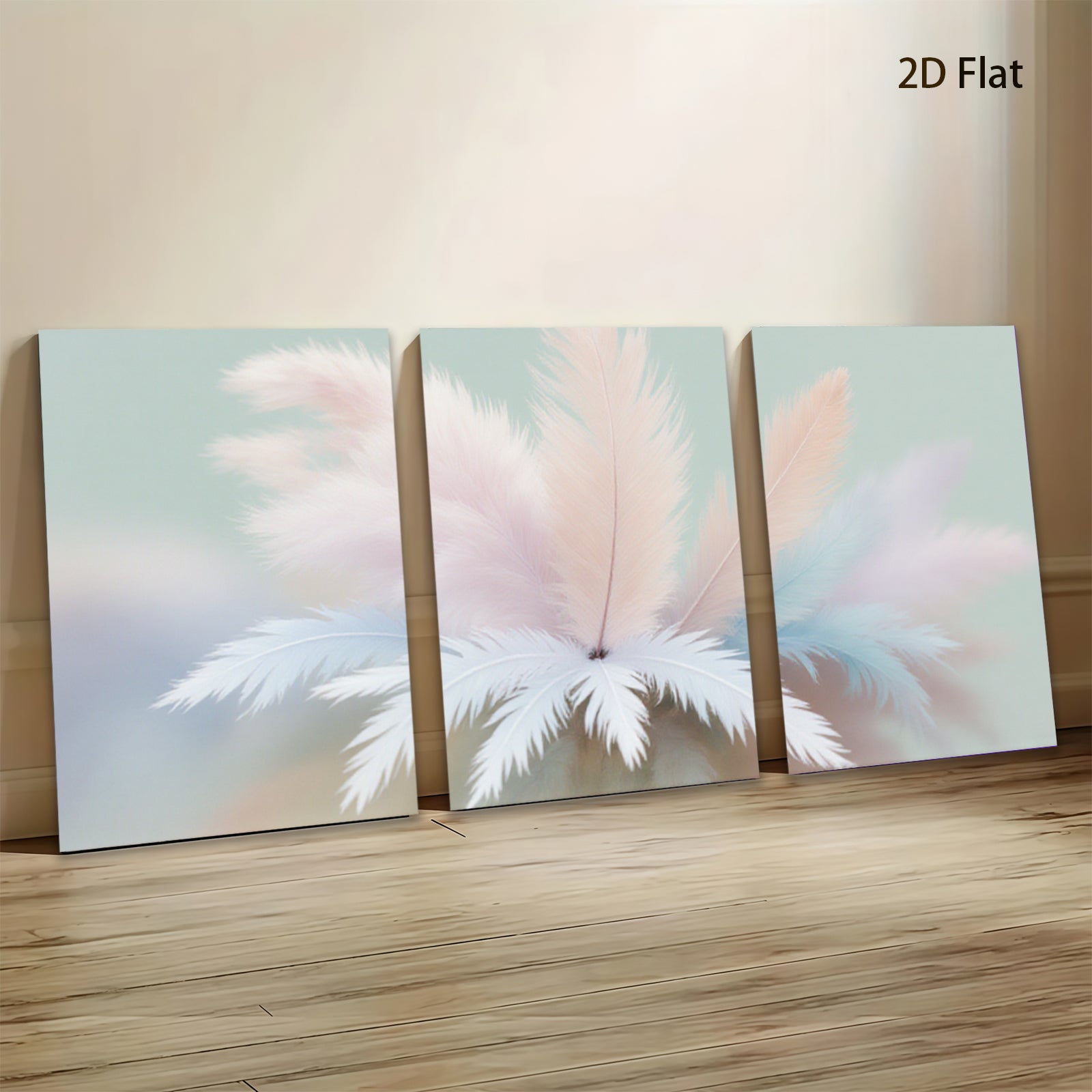 2D flat 1pc soft pastel feathers bloom minimalist wall art bedroom living room decor farmhouse style canvas prints modern aesthetic gallery wrapped
