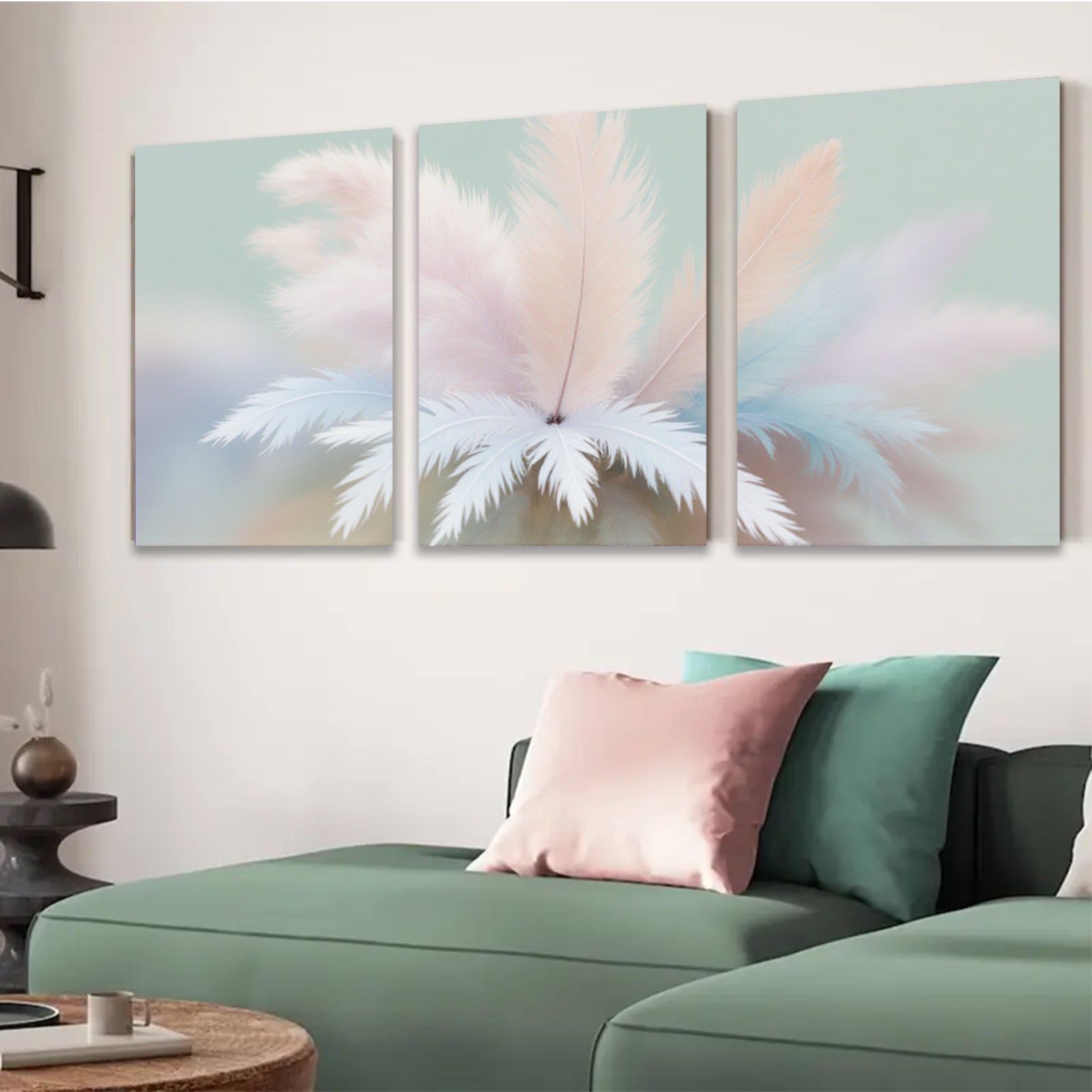 2D flat 1pc soft pastel feathers bloom minimalist wall art bedroom living room decor farmhouse style canvas prints modern aesthetic gallery wrapped