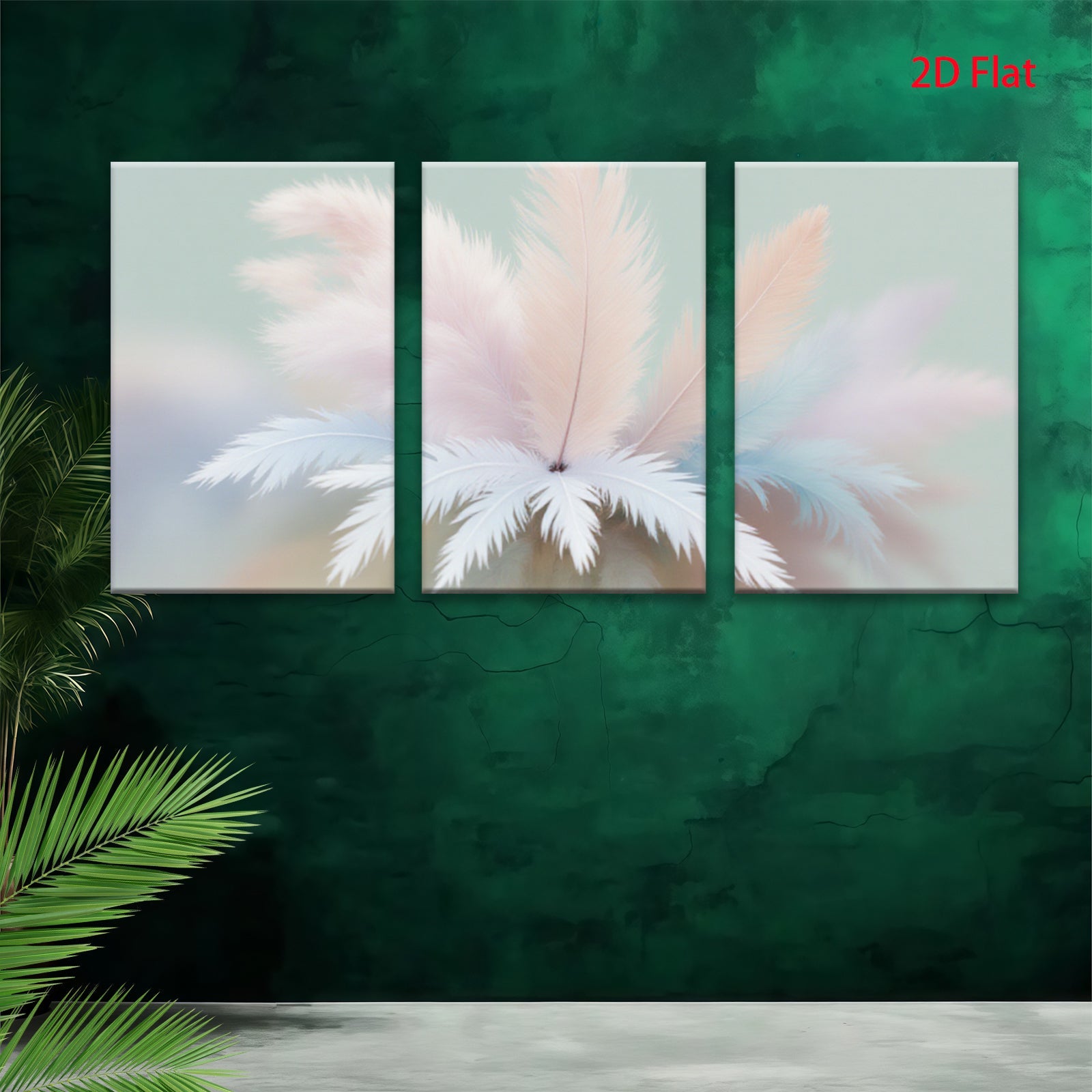2D flat 1pc soft pastel feathers bloom minimalist wall art bedroom living room decor farmhouse style canvas prints modern aesthetic gallery wrapped