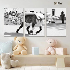 2D flat 1pc spirited horse jumps obstacle country charm farmhouse wall decor living room bedroom gallery wrapped canvas print modern art