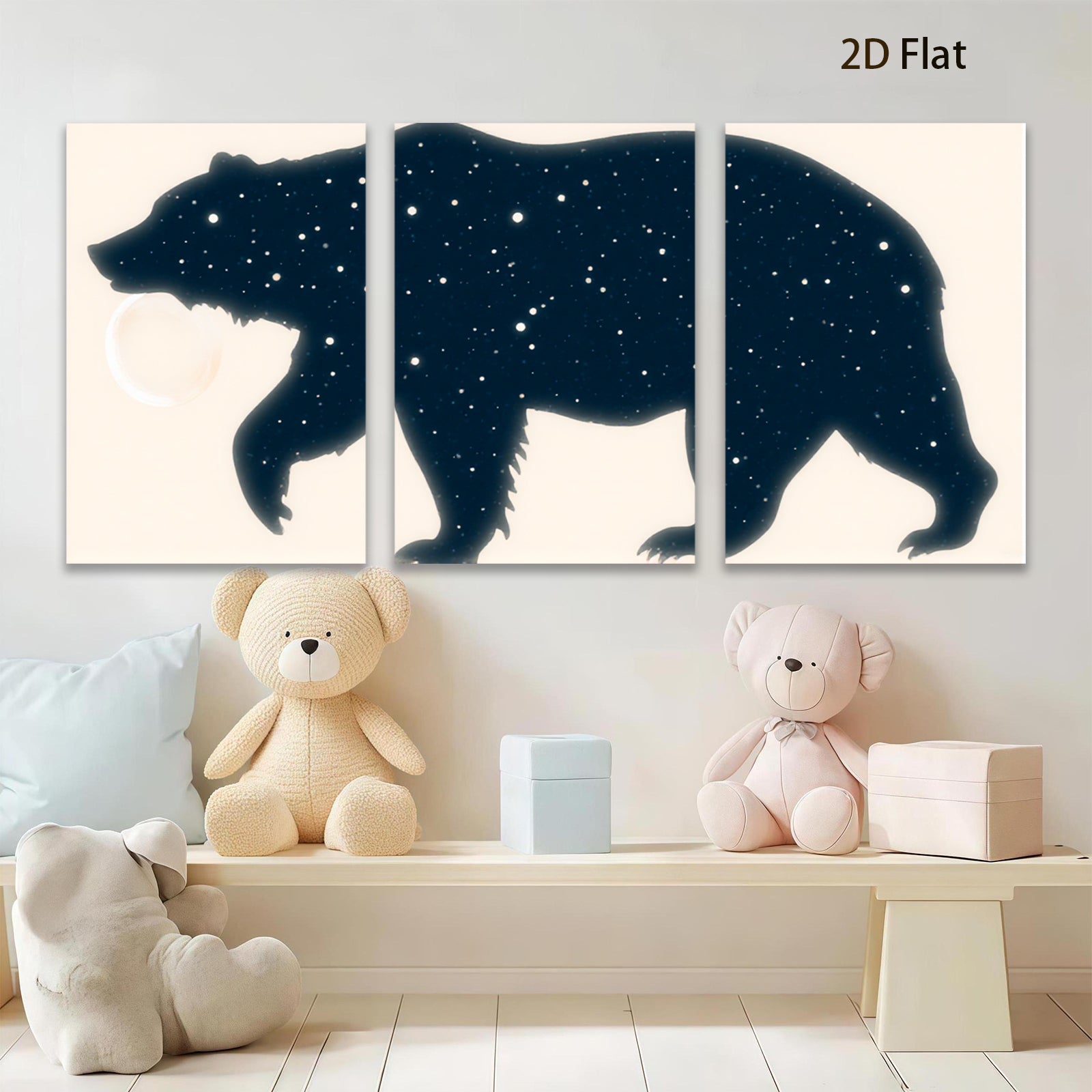 2D flat 1pc starry night bear silhouette wall art canvas prints for bedroom living room home decor farmhouse style modern minimalist aesthetic gallery wrapped
