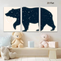 2D flat 1pc starry night bear silhouette wall art canvas prints for bedroom living room home decor farmhouse style modern minimalist aesthetic gallery wrapped
