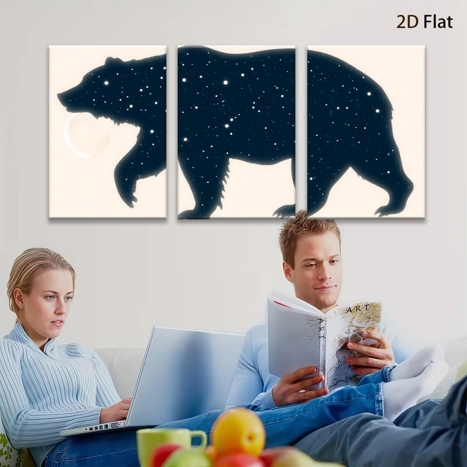 2D flat 1pc starry night bear silhouette wall art canvas prints for bedroom living room home decor farmhouse style modern minimalist aesthetic gallery wrapped