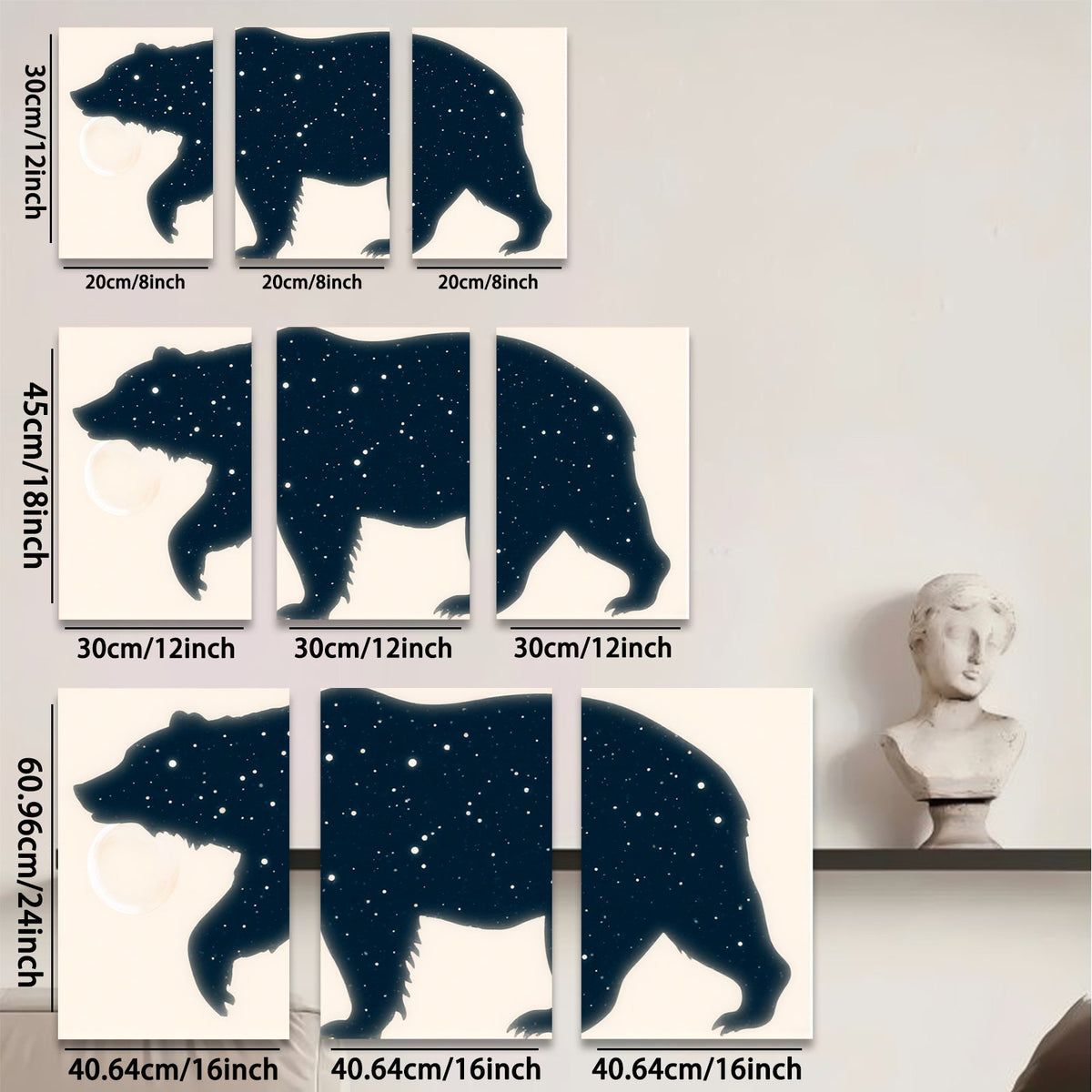 2D flat 1pc starry night bear silhouette wall art canvas prints for bedroom living room home decor farmhouse style modern minimalist aesthetic gallery wrapped
