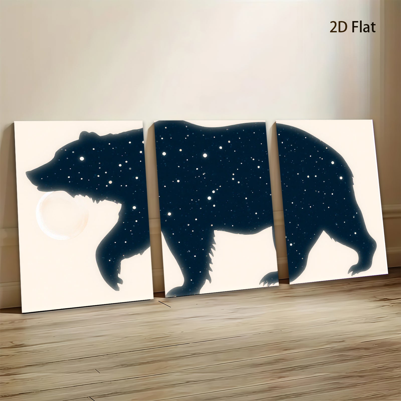 2D flat 1pc starry night bear silhouette wall art canvas prints for bedroom living room home decor farmhouse style modern minimalist aesthetic gallery wrapped