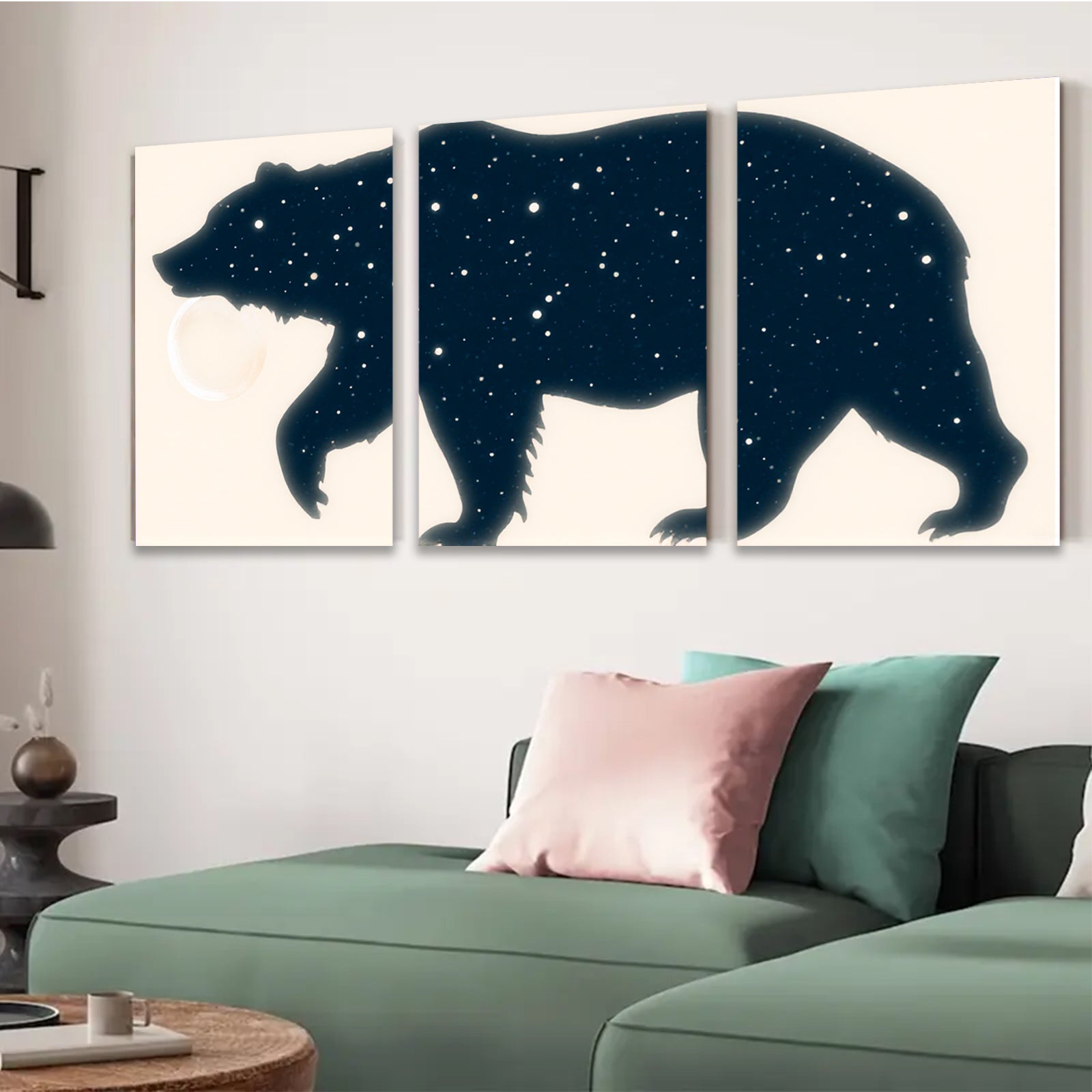 2D flat 1pc starry night bear silhouette wall art canvas prints for bedroom living room home decor farmhouse style modern minimalist aesthetic gallery wrapped
