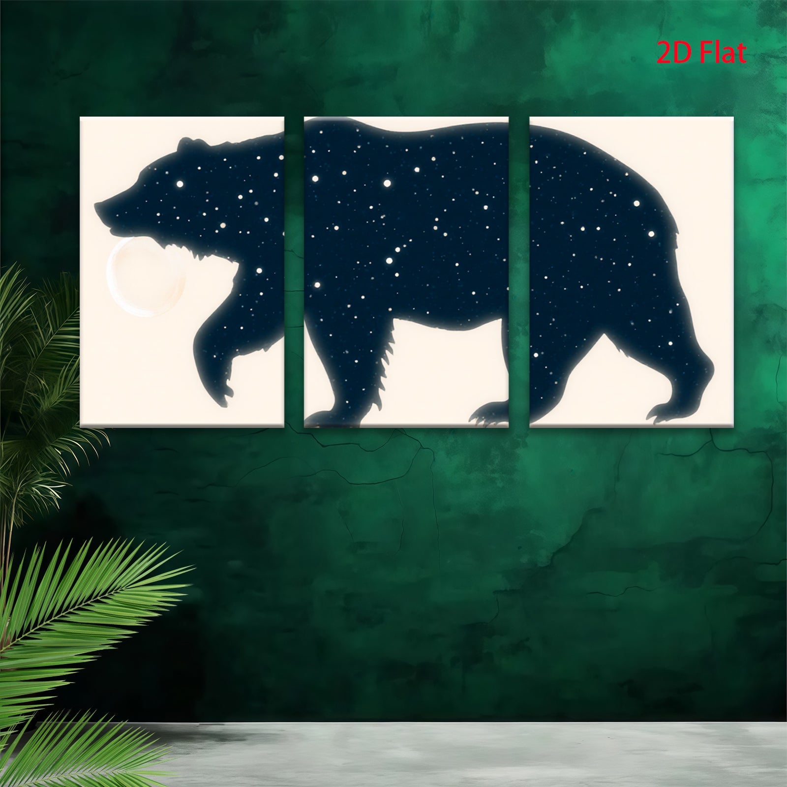 2D flat 1pc starry night bear silhouette wall art canvas prints for bedroom living room home decor farmhouse style modern minimalist aesthetic gallery wrapped