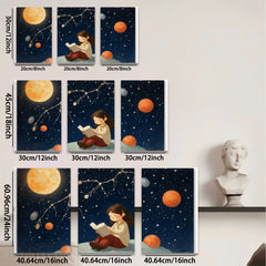 2D flat 1pc starts Little girl reads under starry night sky bedroom wall art nursery decor farmhouse style canvas prints modern minimalist