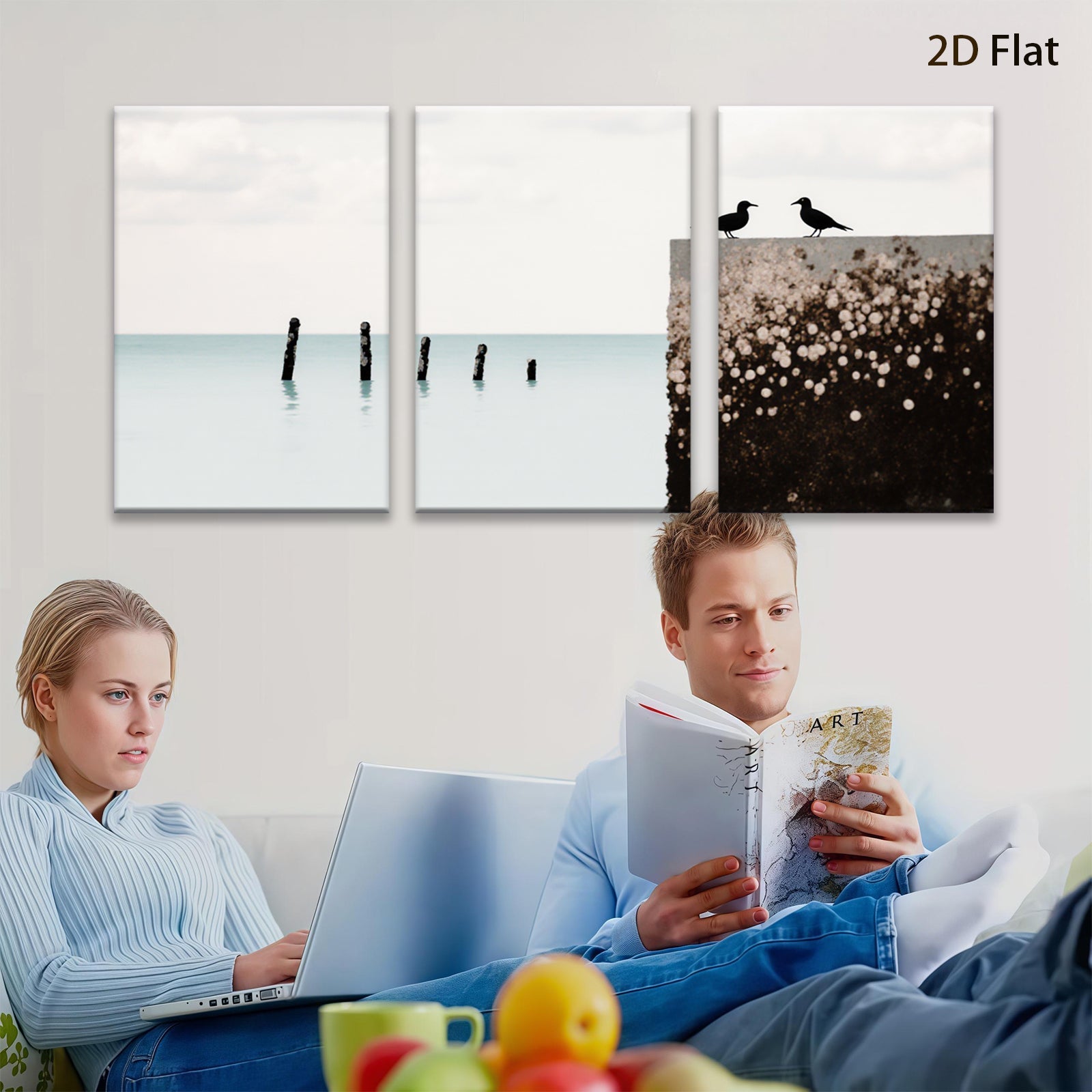 2D flat 1pc starts Peaceful seabirds rest upon weathered pier coastal wall art for living room bedroom gallery wrapped canvas prints farmhouse decor modern minimalist style