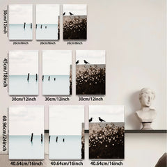 2D flat 1pc starts Peaceful seabirds rest upon weathered pier coastal wall art for living room bedroom gallery wrapped canvas prints farmhouse decor modern minimalist style