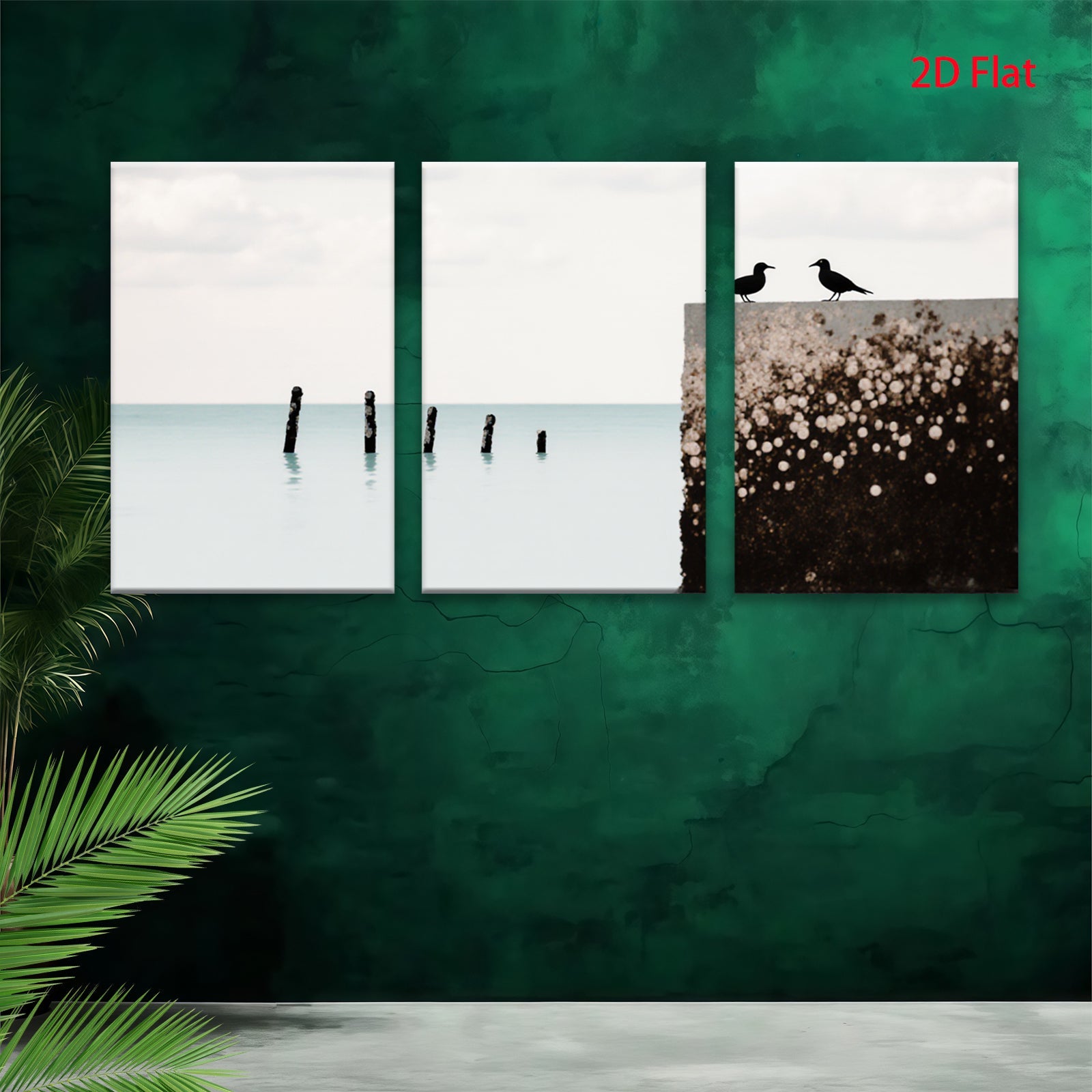2D flat 1pc starts Peaceful seabirds rest upon weathered pier coastal wall art for living room bedroom gallery wrapped canvas prints farmhouse decor modern minimalist style