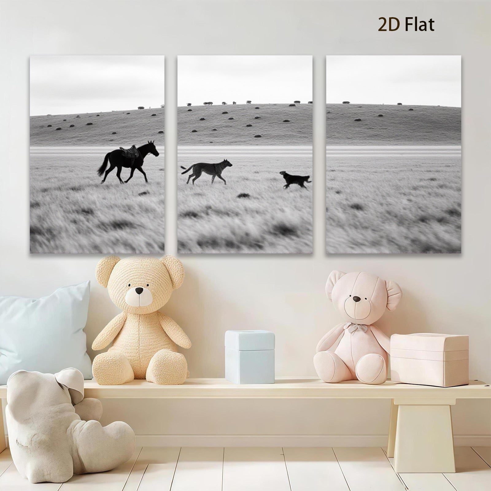 2D flat 1pc starts Wild horses running across grassy plains farmhouse wall decor living room bedroom modern art canvas prints framed ready to hang gallery wrapped
