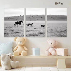 2D flat 1pc starts Wild horses running across grassy plains farmhouse wall decor living room bedroom modern art canvas prints framed ready to hang gallery wrapped