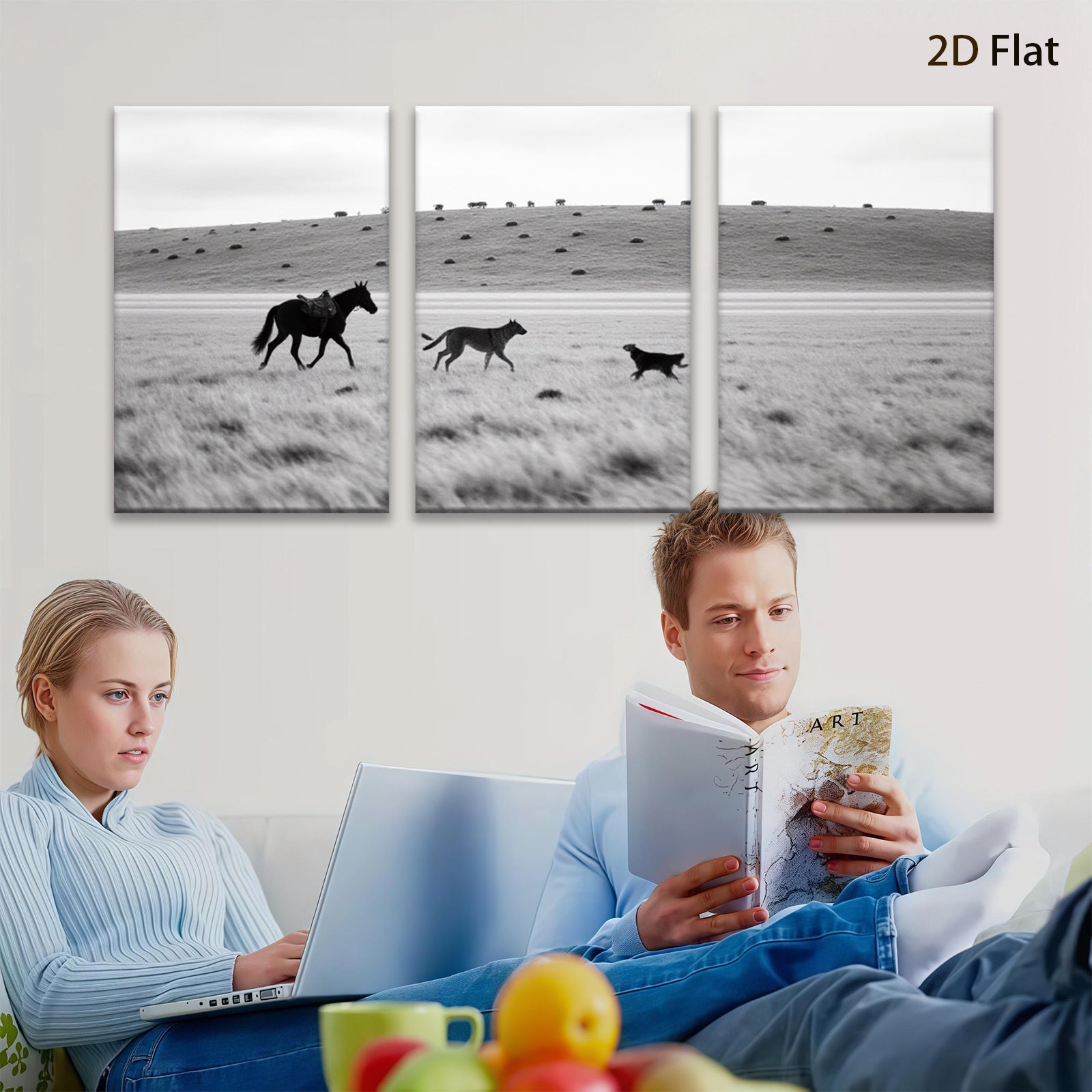 2D flat 1pc starts Wild horses running across grassy plains farmhouse wall decor living room bedroom modern art canvas prints framed ready to hang gallery wrapped