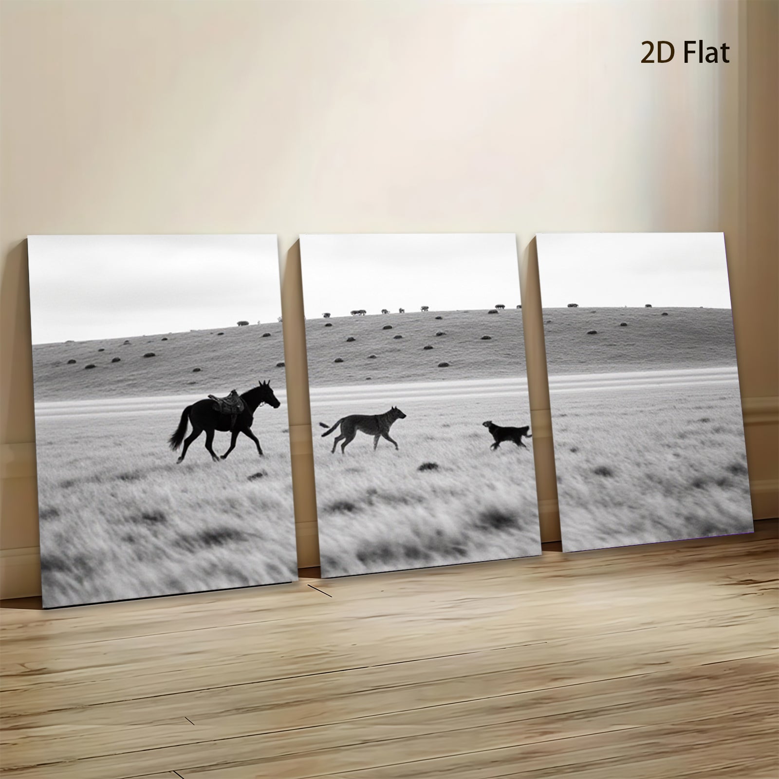 2D flat 1pc starts Wild horses running across grassy plains farmhouse wall decor living room bedroom modern art canvas prints framed ready to hang gallery wrapped
