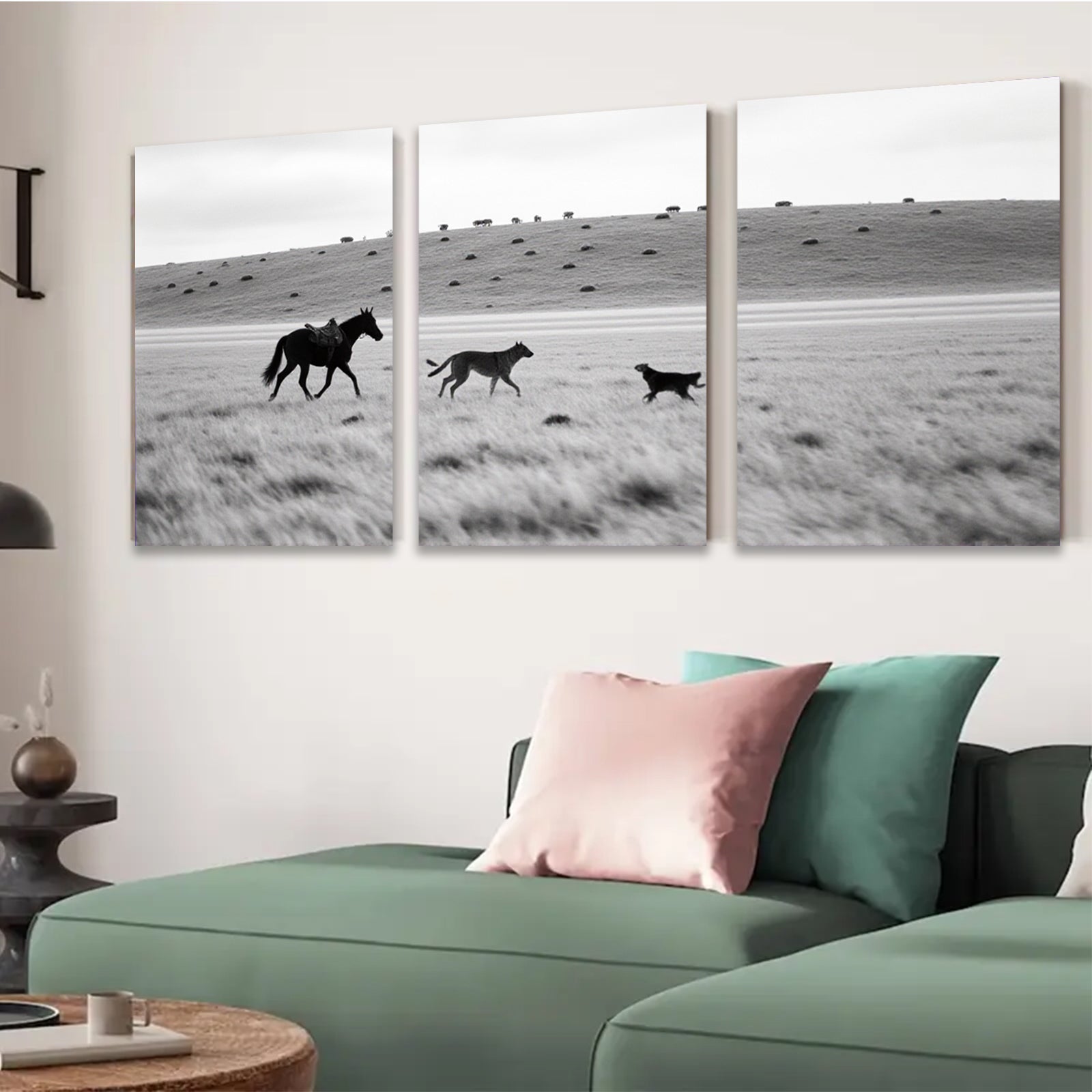 2D flat 1pc starts Wild horses running across grassy plains farmhouse wall decor living room bedroom modern art canvas prints framed ready to hang gallery wrapped