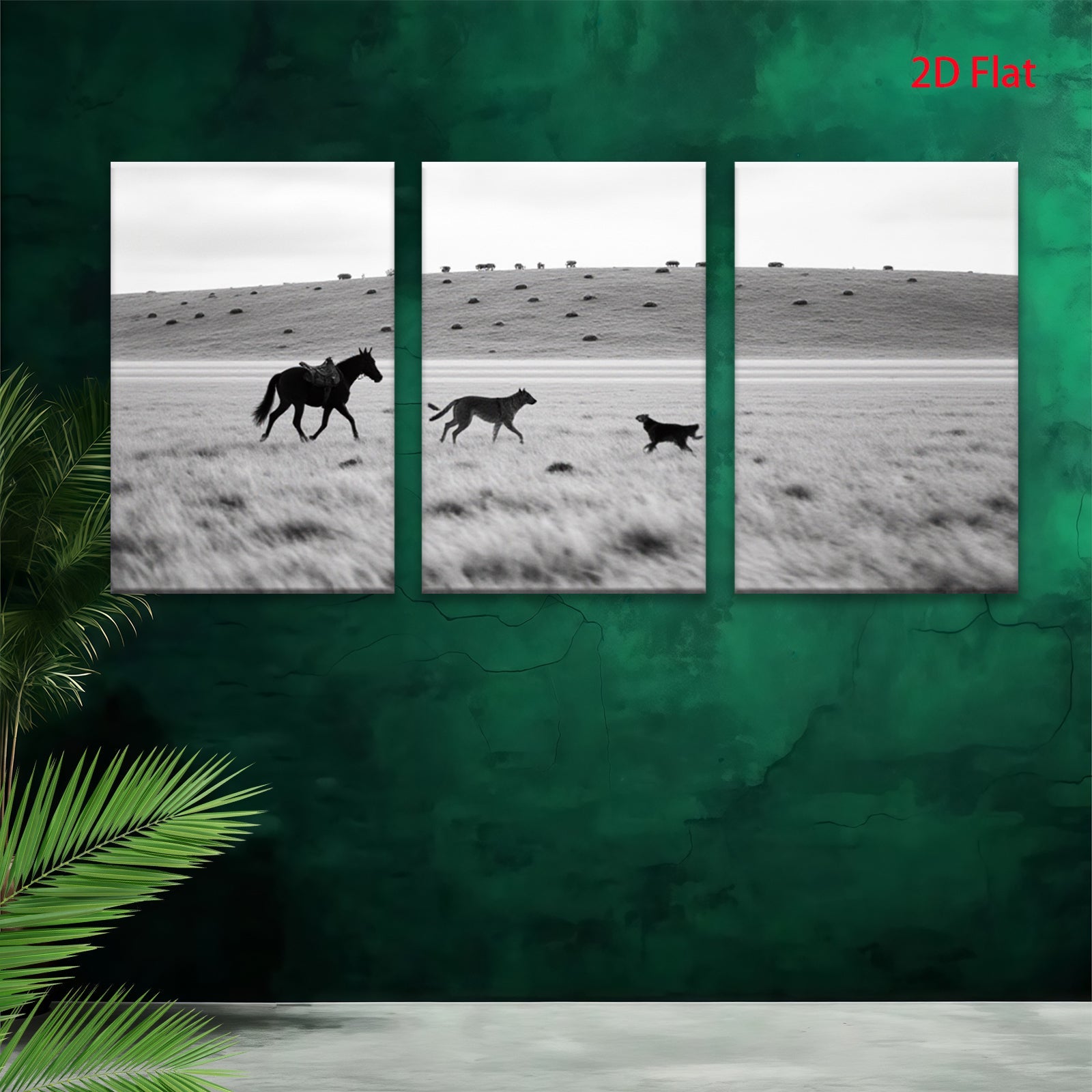2D flat 1pc starts Wild horses running across grassy plains farmhouse wall decor living room bedroom modern art canvas prints framed ready to hang gallery wrapped