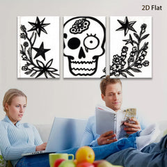 2D flat 1pc starts botanical skull floral design wall art decor spooky Halloween farmhouse living room bedroom gallery wrapped canvas