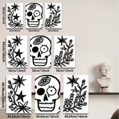2D flat 1pc starts botanical skull floral design wall art decor spooky Halloween farmhouse living room bedroom gallery wrapped canvas