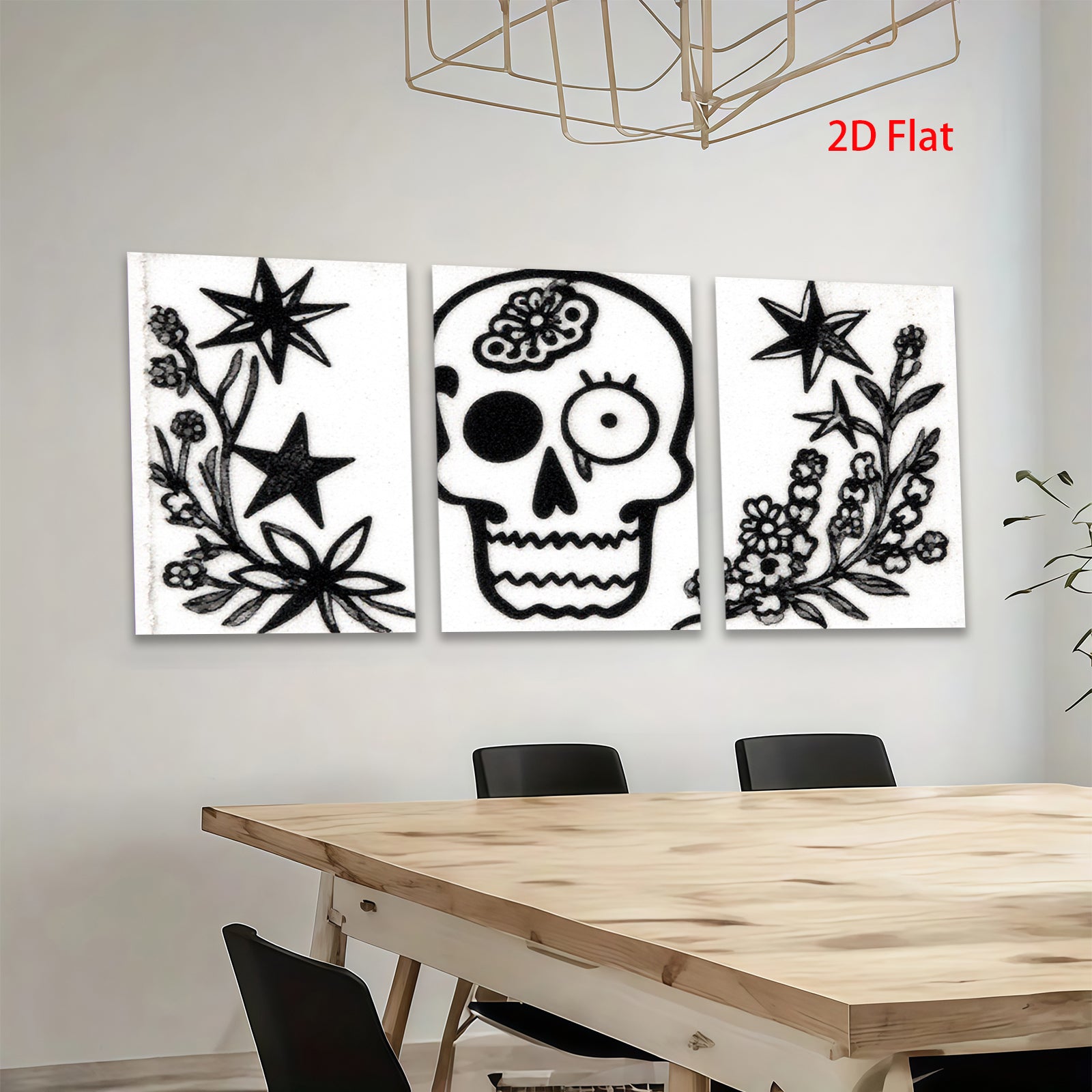 2D flat 1pc starts botanical skull floral design wall art decor spooky Halloween farmhouse living room bedroom gallery wrapped canvas