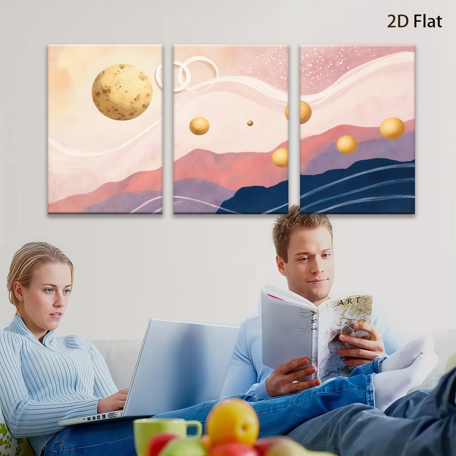 2D flat 1pc starts ethereal planetary landscape modern wall art for living room bedroom office gallery wrapped canvas prints farmhouse decor botanical minimalist