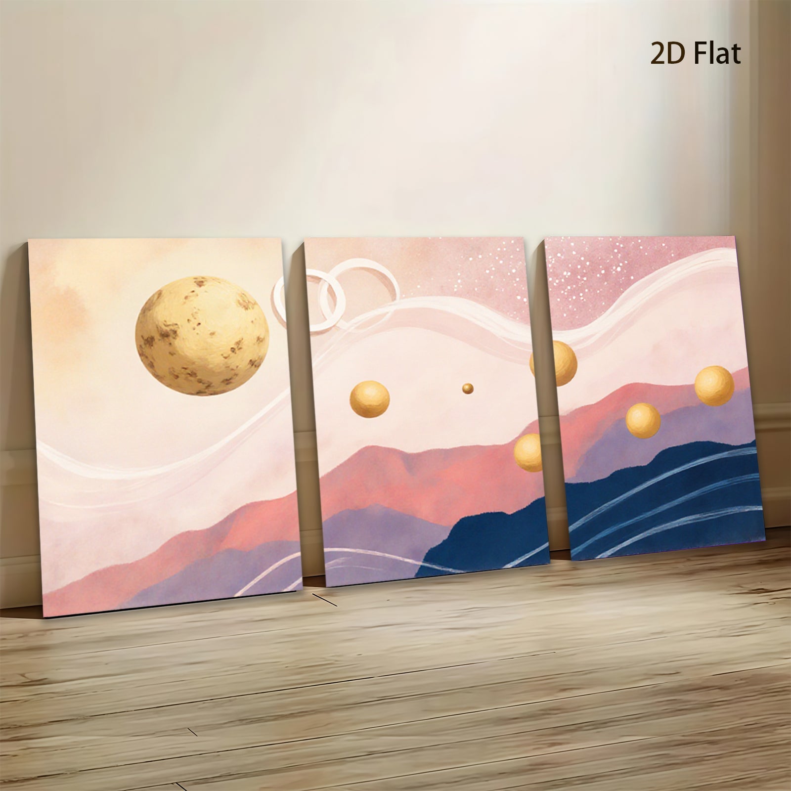 2D flat 1pc starts ethereal planetary landscape modern wall art for living room bedroom office gallery wrapped canvas prints farmhouse decor botanical minimalist