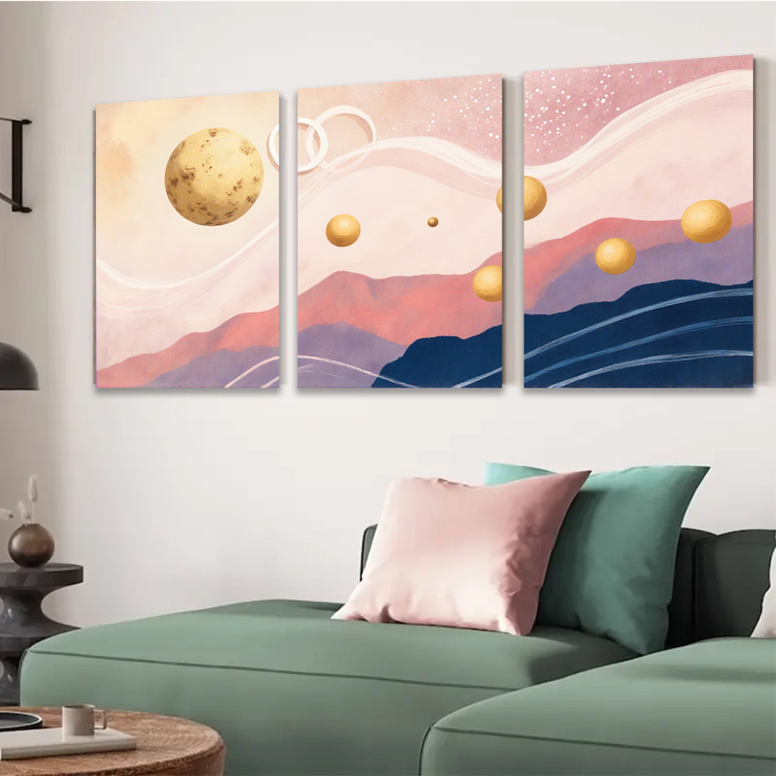 2D flat 1pc starts ethereal planetary landscape modern wall art for living room bedroom office gallery wrapped canvas prints farmhouse decor botanical minimalist