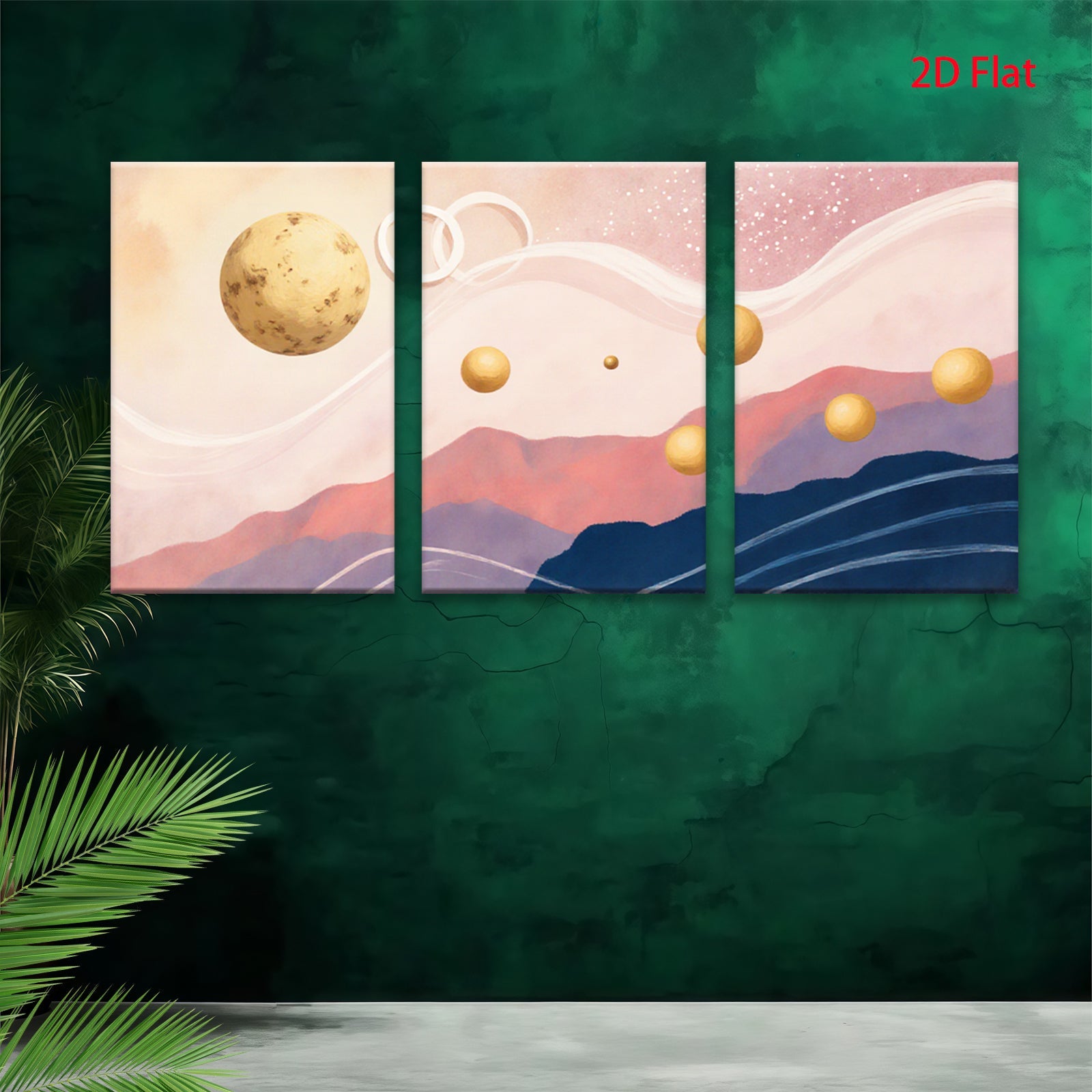 2D flat 1pc starts ethereal planetary landscape modern wall art for living room bedroom office gallery wrapped canvas prints farmhouse decor botanical minimalist
