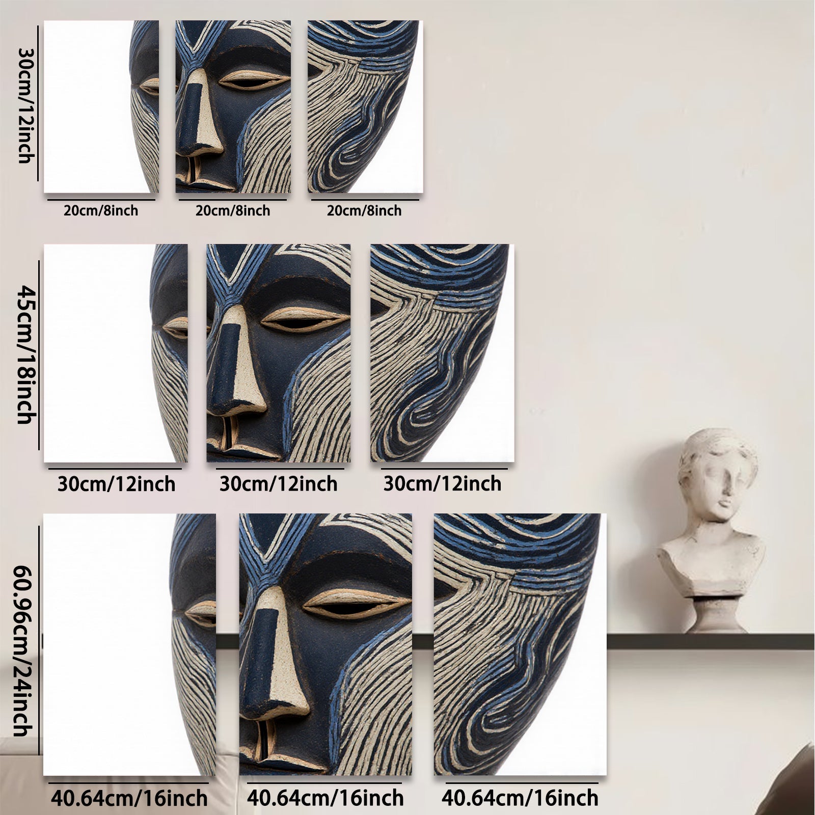 2D flat 1pc striking African mask wall art bold geometric design modern farmhouse living room bedroom decor gallery wrapped canvas print