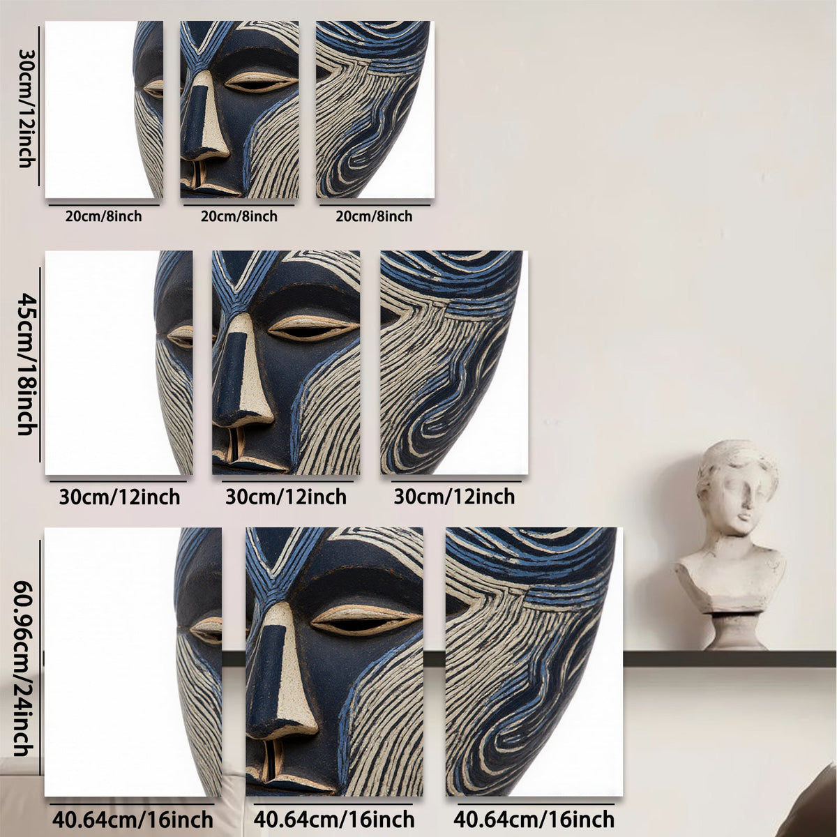 2D flat 1pc striking African mask wall art bold geometric design modern farmhouse living room bedroom decor gallery wrapped canvas print