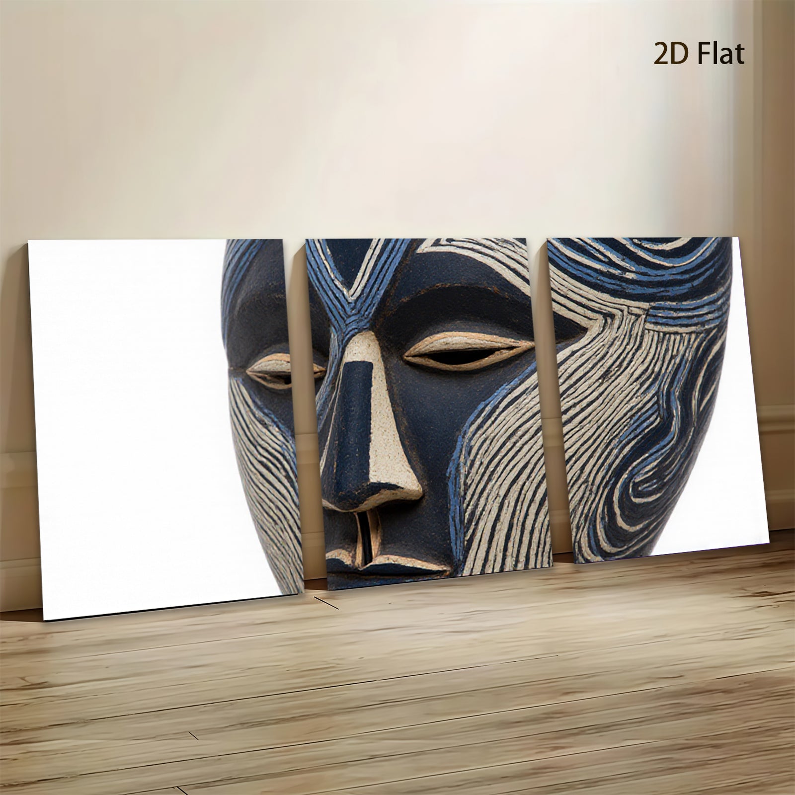 2D flat 1pc striking African mask wall art bold geometric design modern farmhouse living room bedroom decor gallery wrapped canvas print
