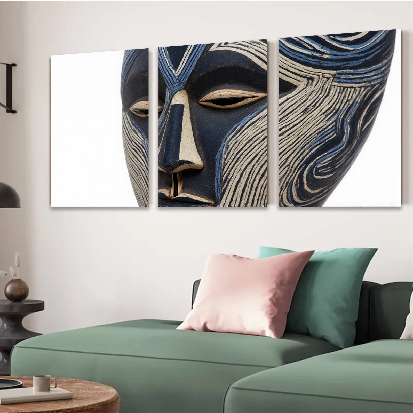 2D flat 1pc striking African mask wall art bold geometric design modern farmhouse living room bedroom decor gallery wrapped canvas print