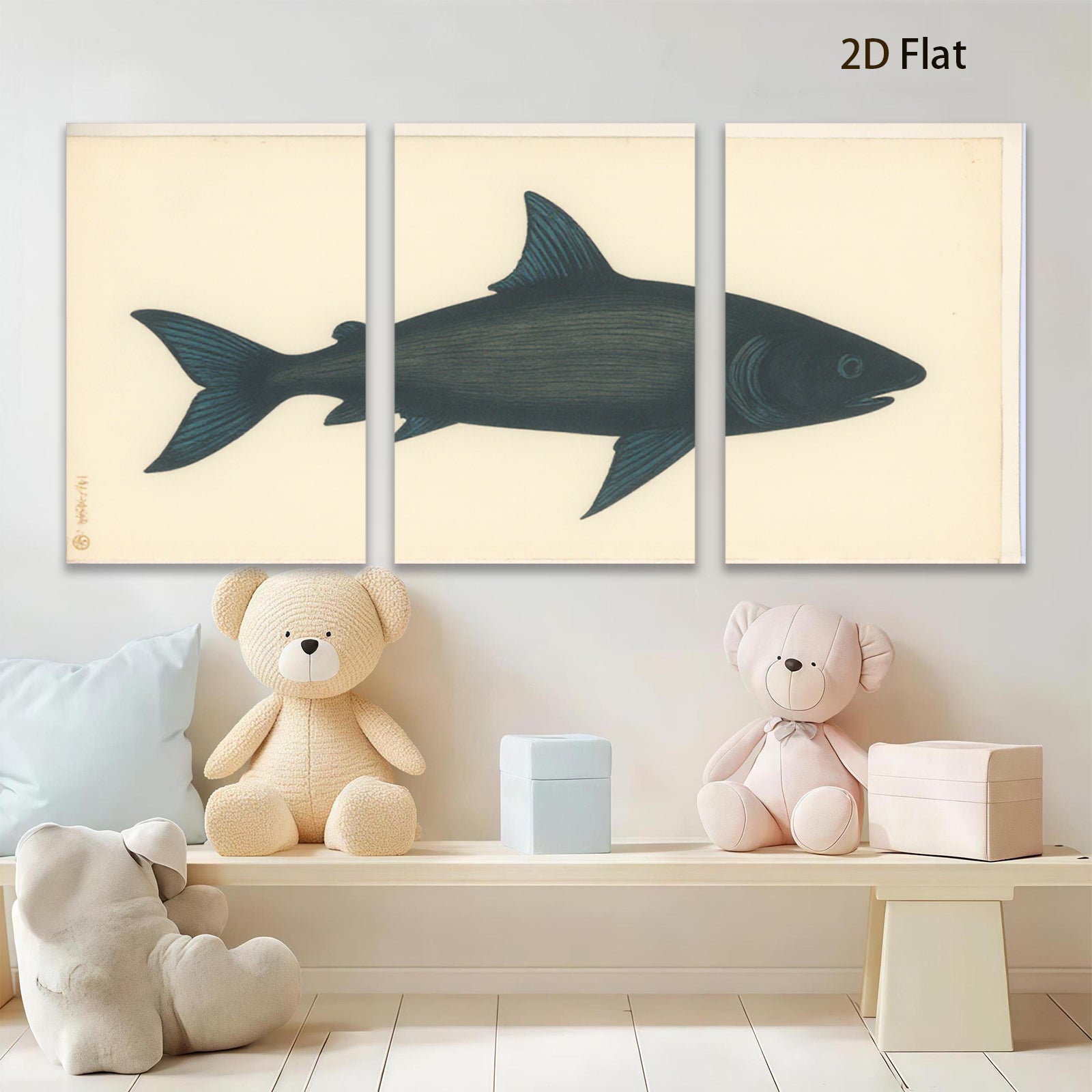 2D flat 1pc striking black silhouette coastal fish wall art modern farmhouse living room bedroom decor gallery wrapped canvas print