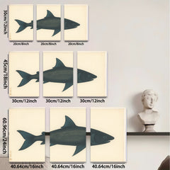 2D flat 1pc striking black silhouette coastal fish wall art modern farmhouse living room bedroom decor gallery wrapped canvas print