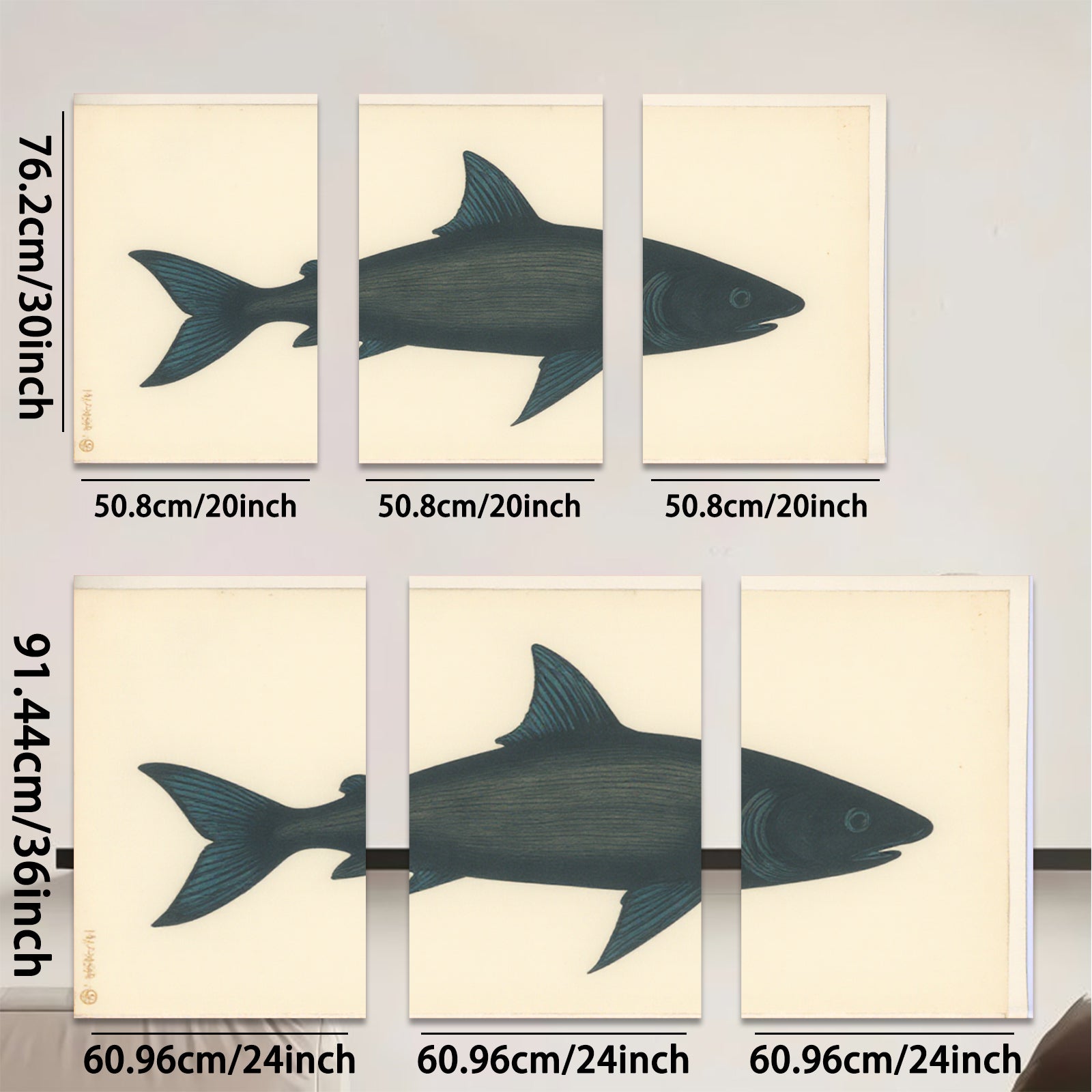 2D flat 1pc striking black silhouette coastal fish wall art modern farmhouse living room bedroom decor gallery wrapped canvas print