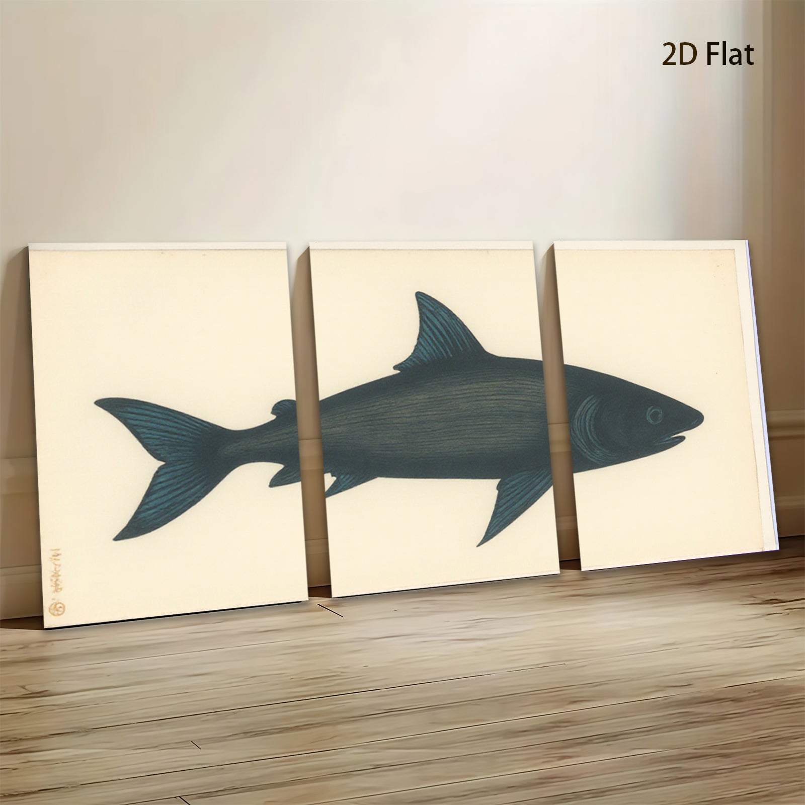 2D flat 1pc striking black silhouette coastal fish wall art modern farmhouse living room bedroom decor gallery wrapped canvas print