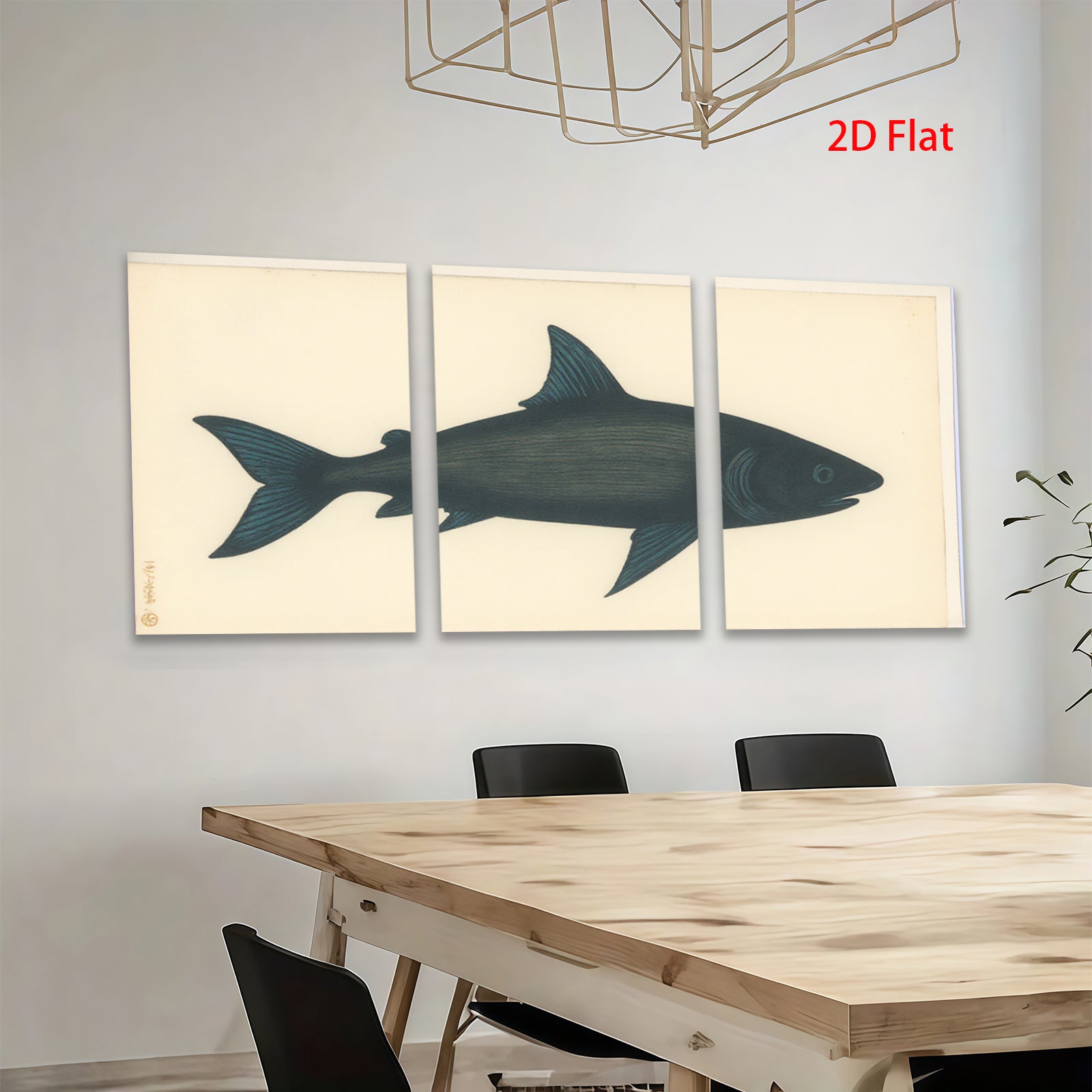 2D flat 1pc striking black silhouette coastal fish wall art modern farmhouse living room bedroom decor gallery wrapped canvas print