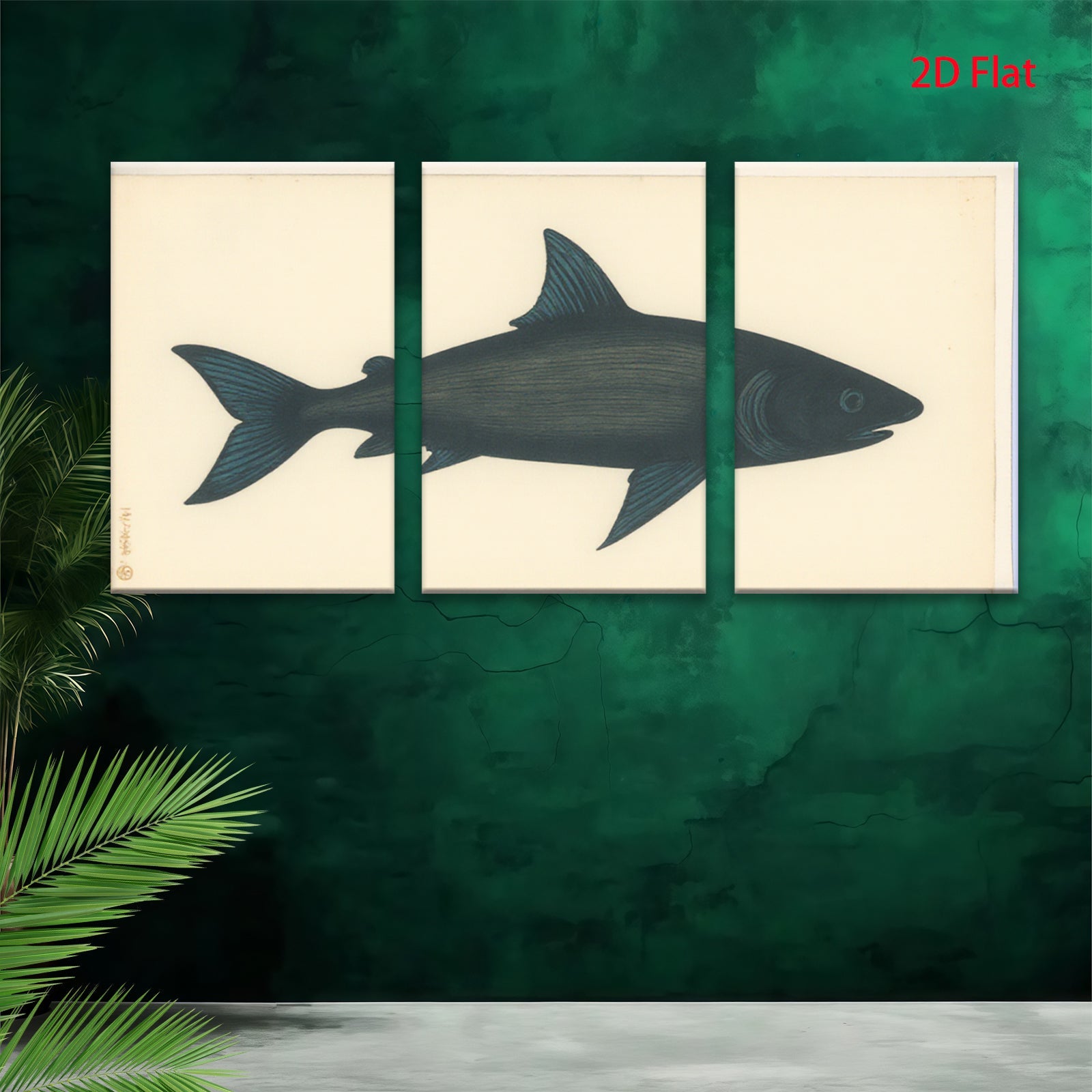 2D flat 1pc striking black silhouette coastal fish wall art modern farmhouse living room bedroom decor gallery wrapped canvas print