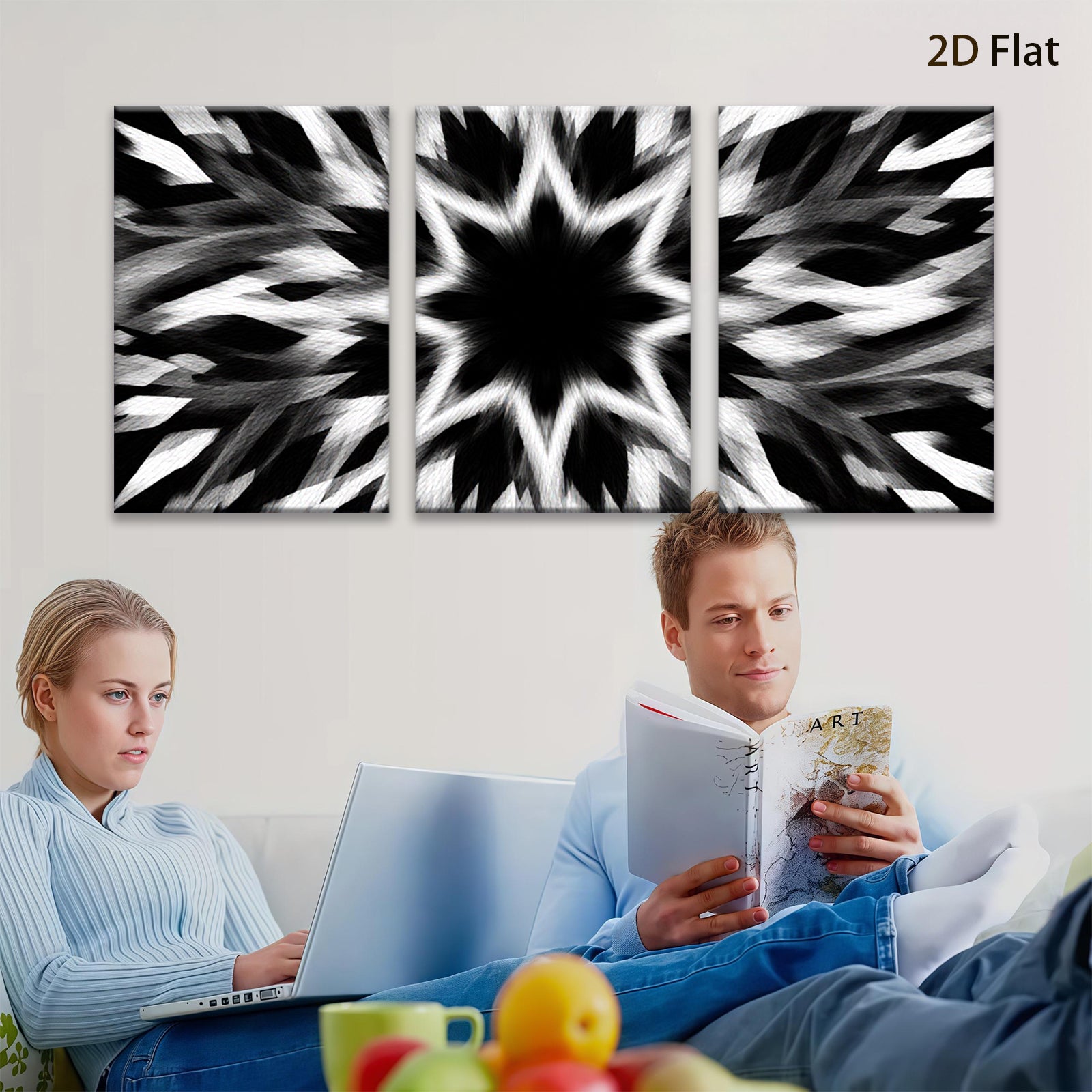 2D flat 1pc striking black white abstract swirl modern farmhouse wall art decor living room bedroom office gallery wrapped canvas prints ready to hang large size statement piece