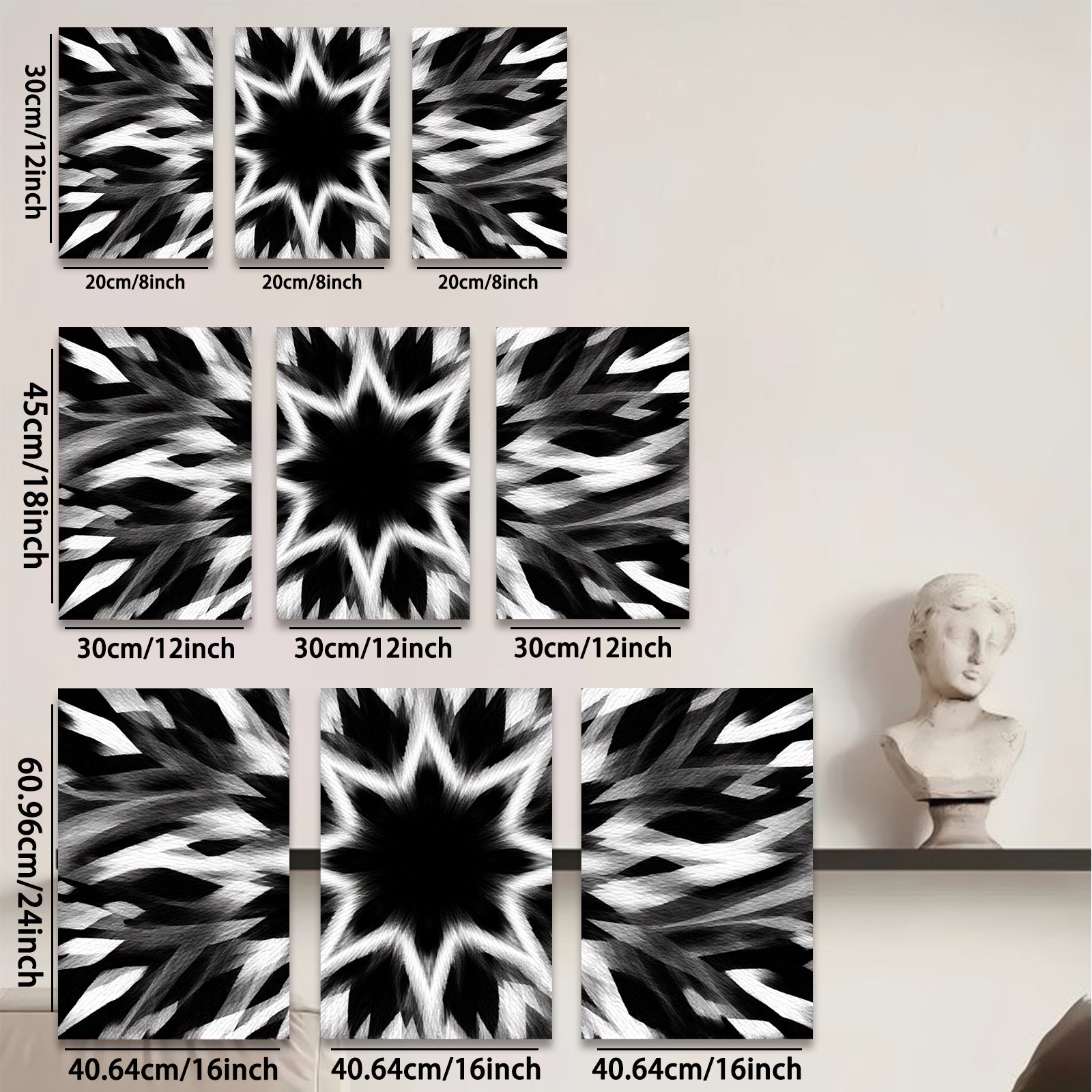 2D flat 1pc striking black white abstract swirl modern farmhouse wall art decor living room bedroom office gallery wrapped canvas prints ready to hang large size statement piece