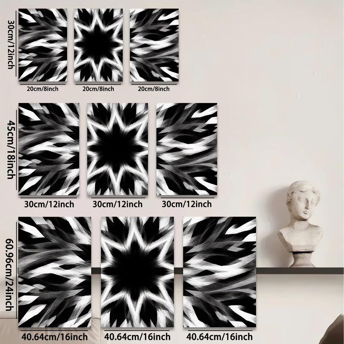 2D flat 1pc striking black white abstract swirl modern farmhouse wall art decor living room bedroom office gallery wrapped canvas prints ready to hang large size statement piece