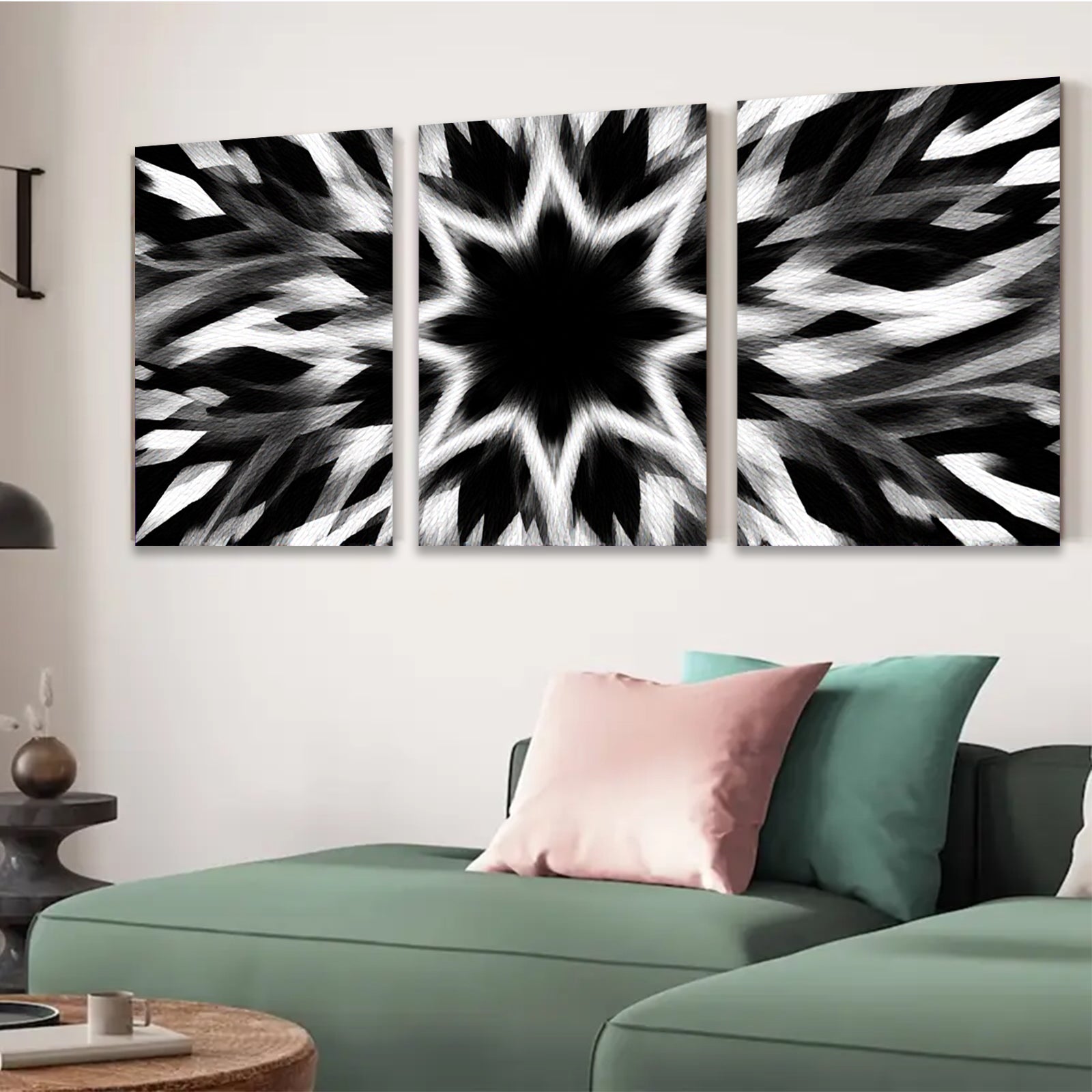 2D flat 1pc striking black white abstract swirl modern farmhouse wall art decor living room bedroom office gallery wrapped canvas prints ready to hang large size statement piece