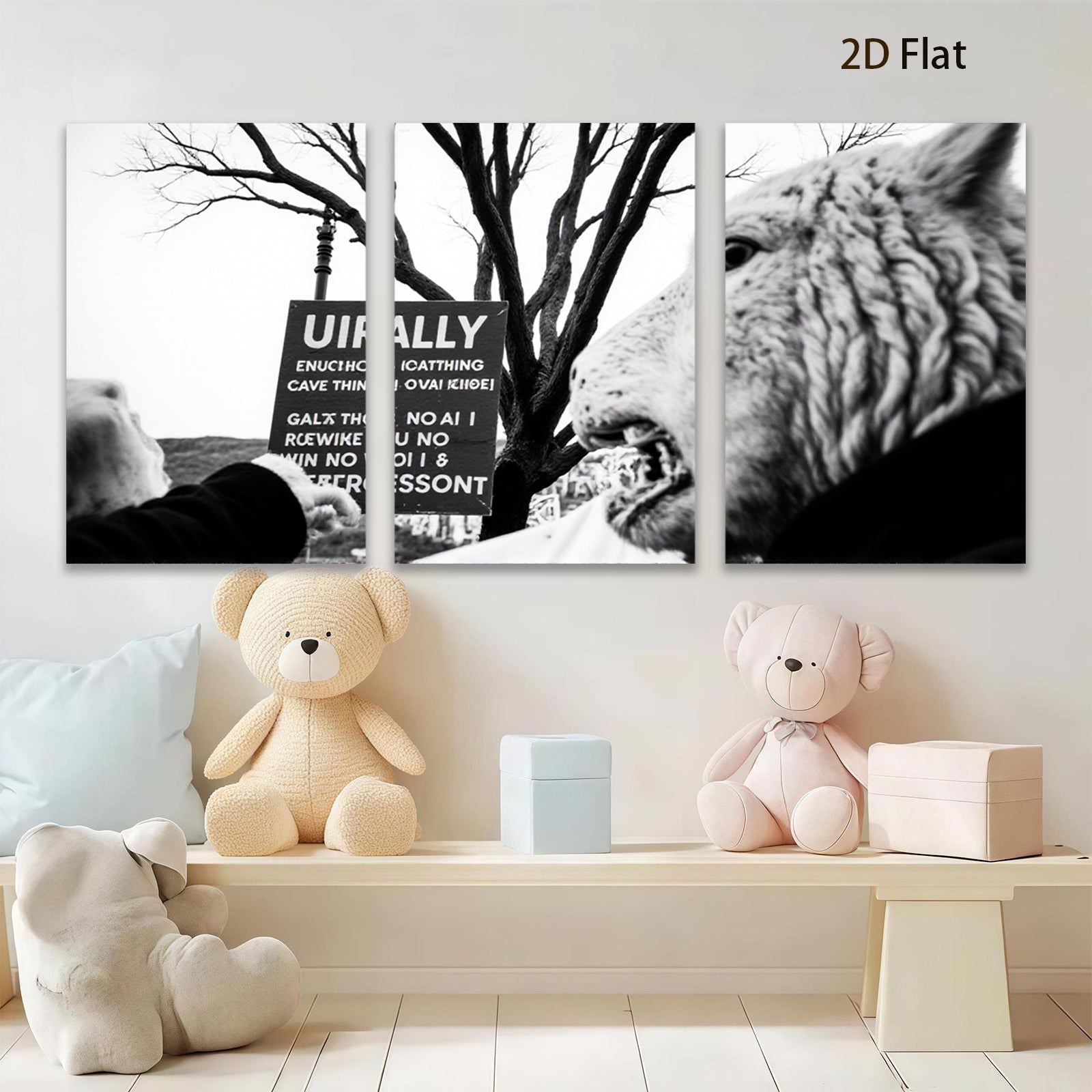 2D flat 1pc striking black wolf portrait canvas wall art for living room bedroom gallery wrapped modern farmhouse rustic decor cozy vibes trending now