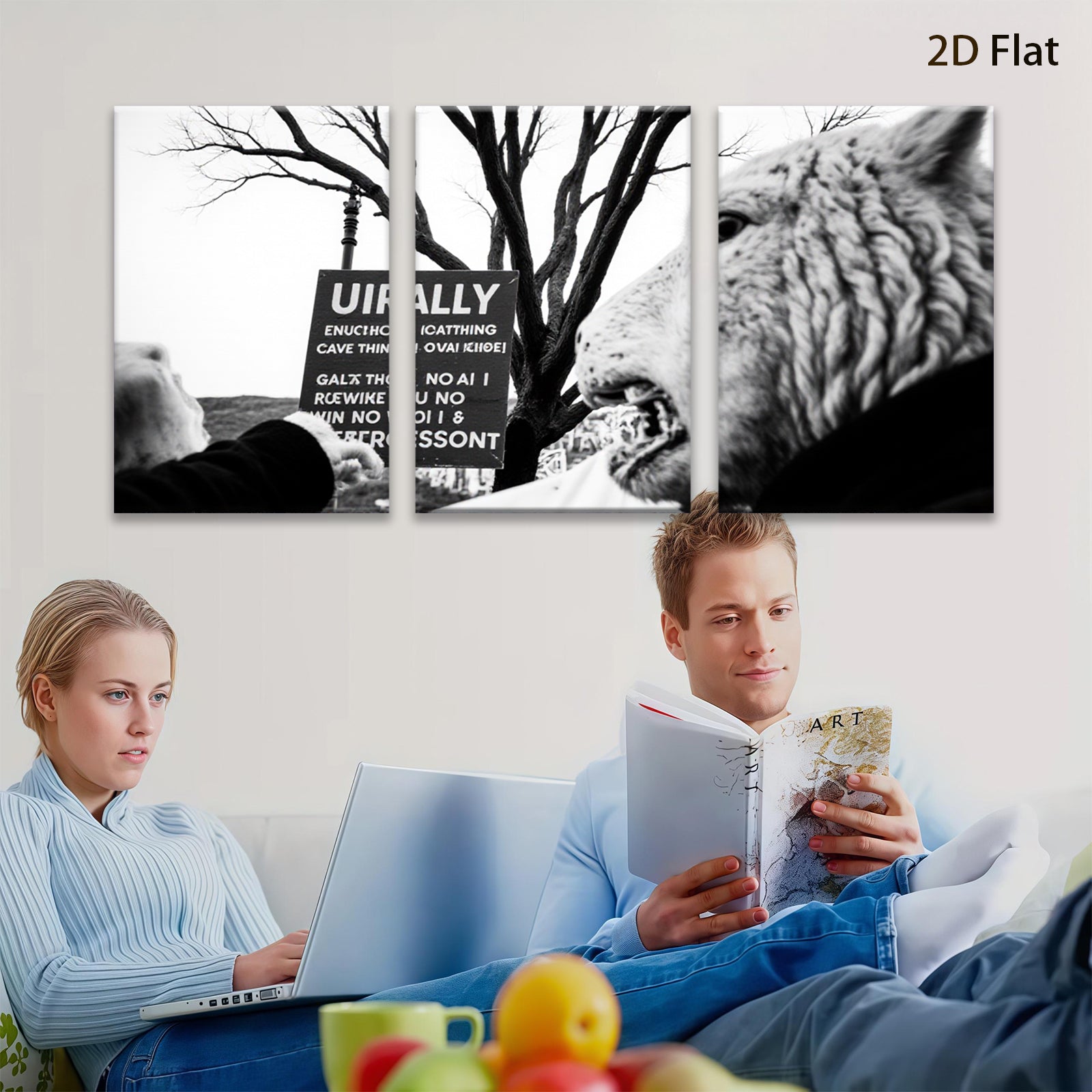 2D flat 1pc striking black wolf portrait canvas wall art for living room bedroom gallery wrapped modern farmhouse rustic decor cozy vibes trending now