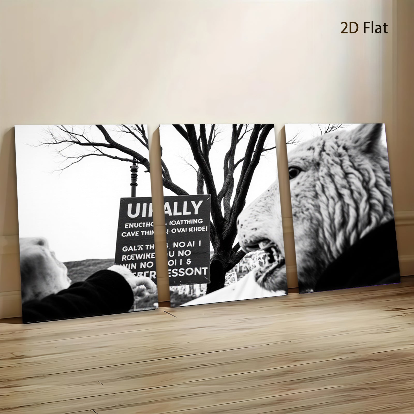 2D flat 1pc striking black wolf portrait canvas wall art for living room bedroom gallery wrapped modern farmhouse rustic decor cozy vibes trending now