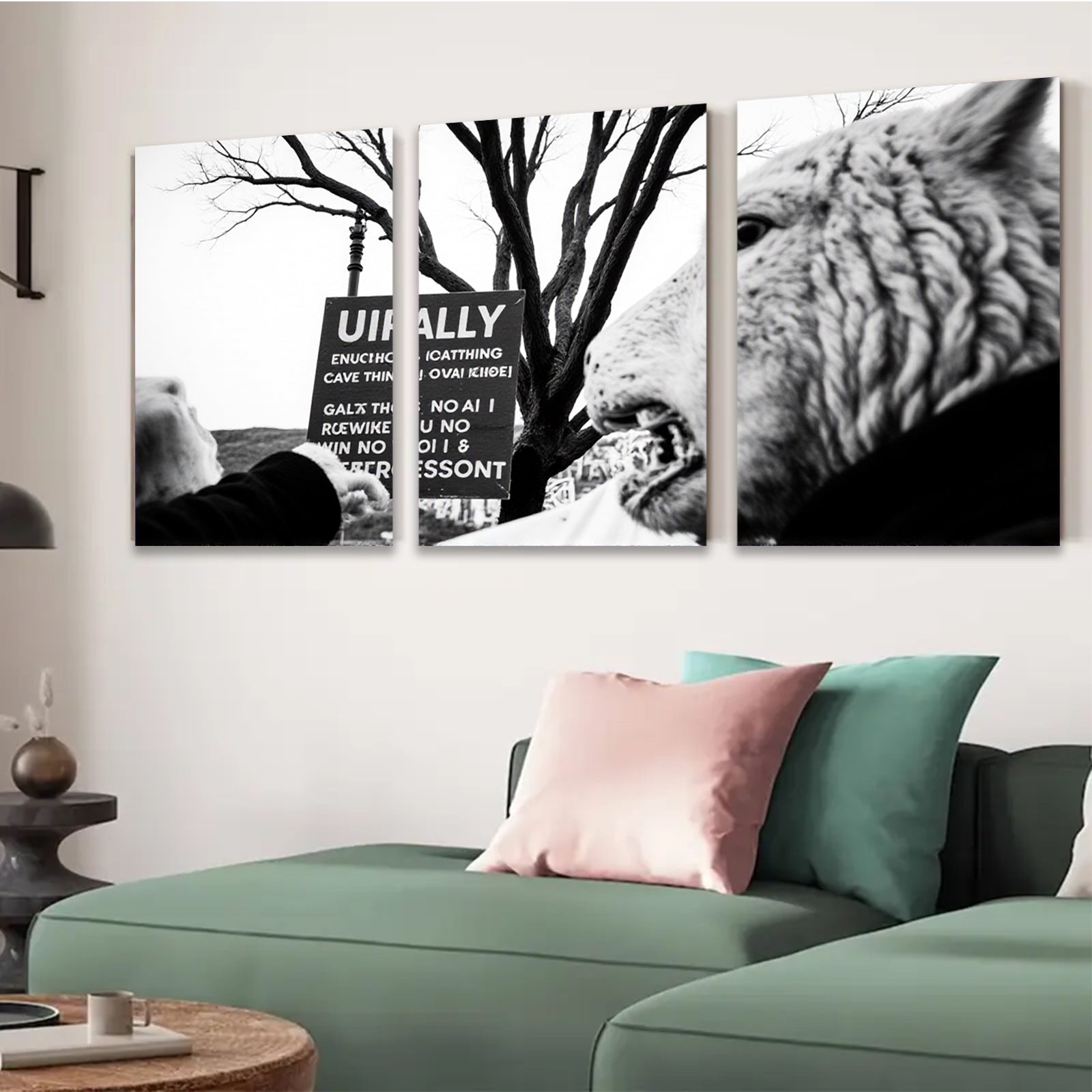 2D flat 1pc striking black wolf portrait canvas wall art for living room bedroom gallery wrapped modern farmhouse rustic decor cozy vibes trending now
